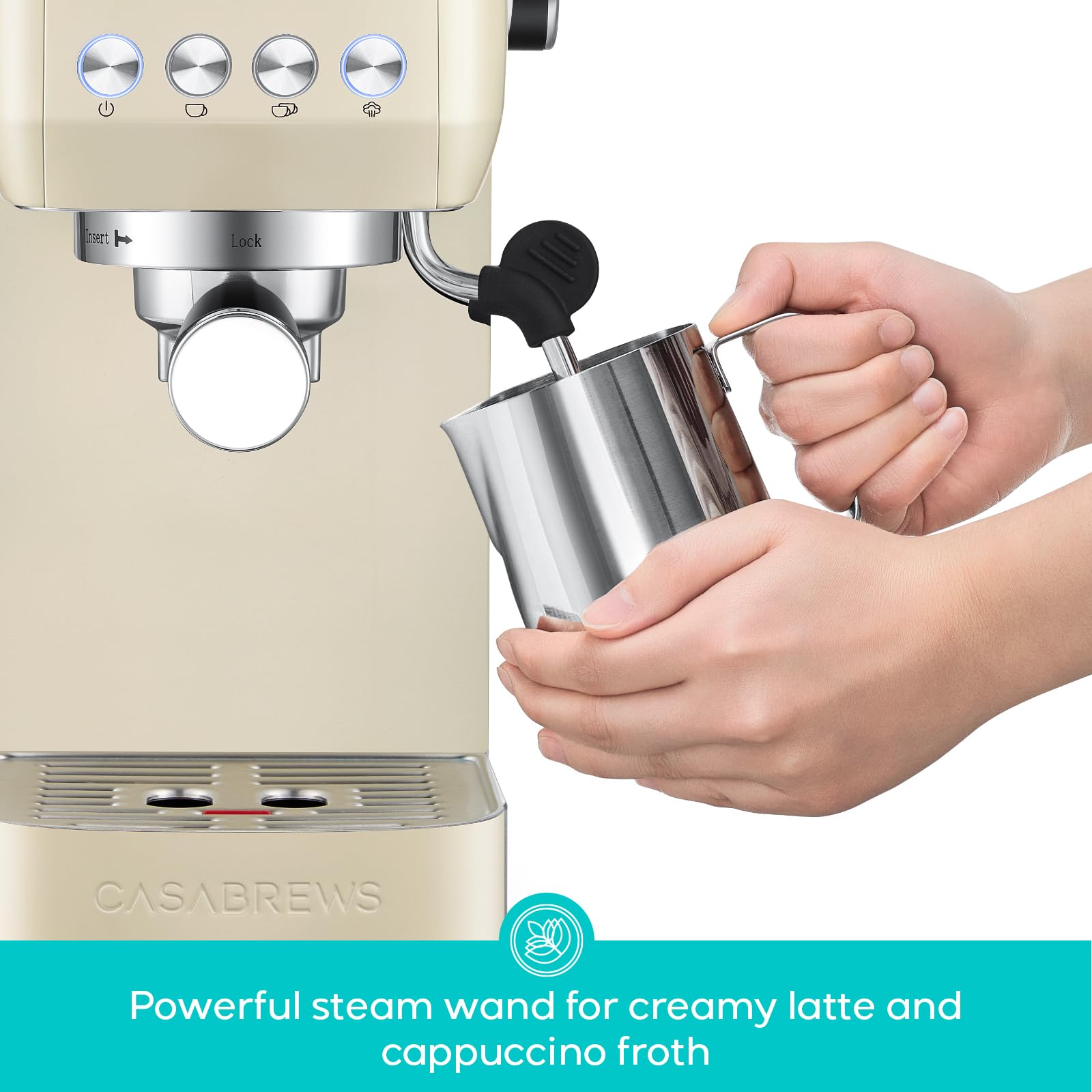 CASABREWS 3700 Essential Espresso Machine 20 Bar, Stainless Steel Cappuccino & Latte Coffee Maker with Steam Frother for Home, 43.9oz Water Tank, Silver