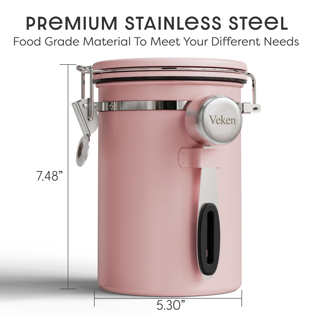 Veken Coffee Canister with Window,Airtight Stainless Steel Pantry Container,Home Kitchen Food Storage Organizers for Ground,Beans,Espresso,Rice,Tea,Sugar,Cereal, Decor,Bar Accessories,Gifts,22OZ,Black