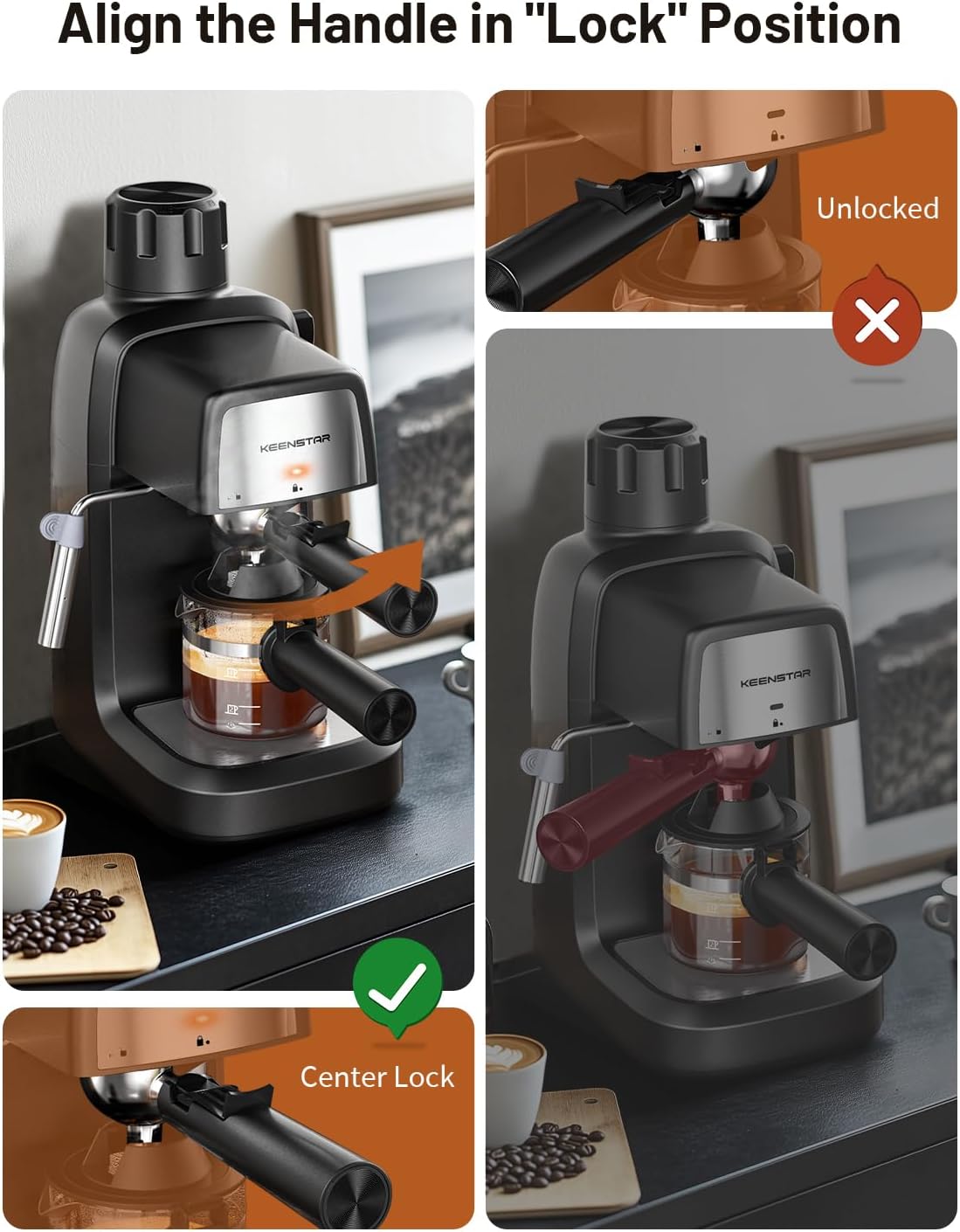 KEENSTAR 3.5Bar Espresso Machine with Milk Frother, 800W Compact Espresso and Cappuccino Machine with Preheating Function, 4 Cup Espresso Maker for Cappuccino or Latte, Gift for Coffee Lover