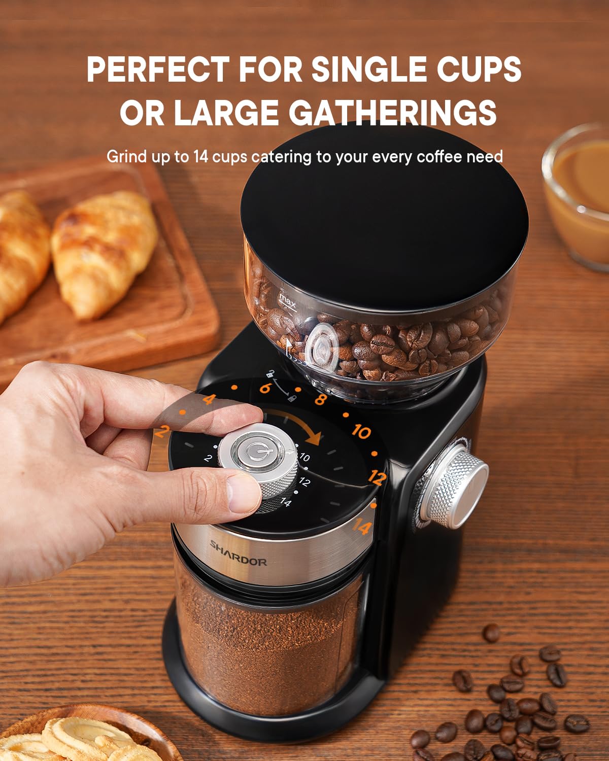SHARDOR Electric Burr Coffee Grinder 2.0, Automatic Coffee Bean Grinder for Home Use, Adjustable Burr Mill with 16 Precise Settings for Espresso & French Press, Glossy Black
