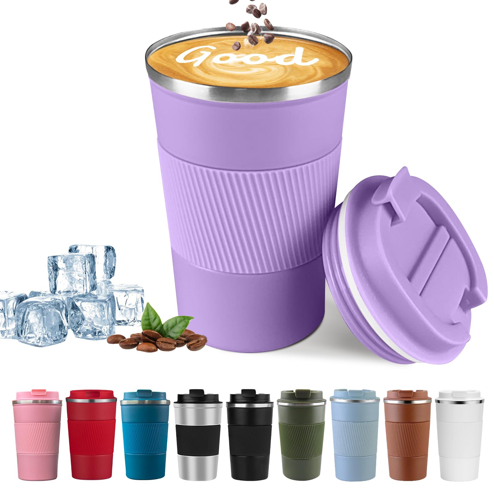 YINBAOGE Insulated Travel Coffee Mug, Spill & Leak Proof, Portable To Go Camping Stainless Steel Coffee Tumbler, Reusable Thermal Coffee Cup with Lid for Hot & Cold Drinks (Black, 12 OZ)