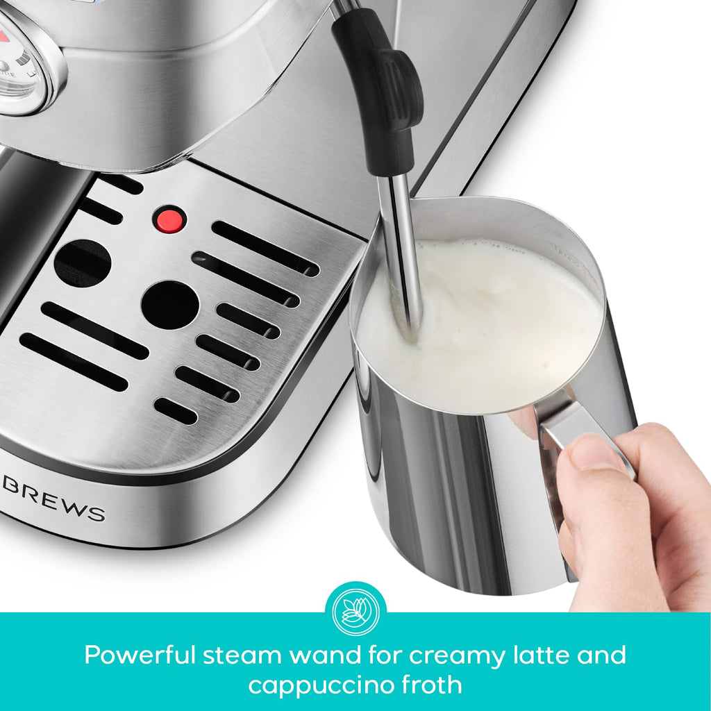 CASABREWS CM5418 Espresso Machine 20 Bar, Compact Espresso Maker with Steam Milk Frother, Stainless Steel Coffee Machine with 34oz Removable Water Tank for Cappuccino, Gift for Women or Men, Silver