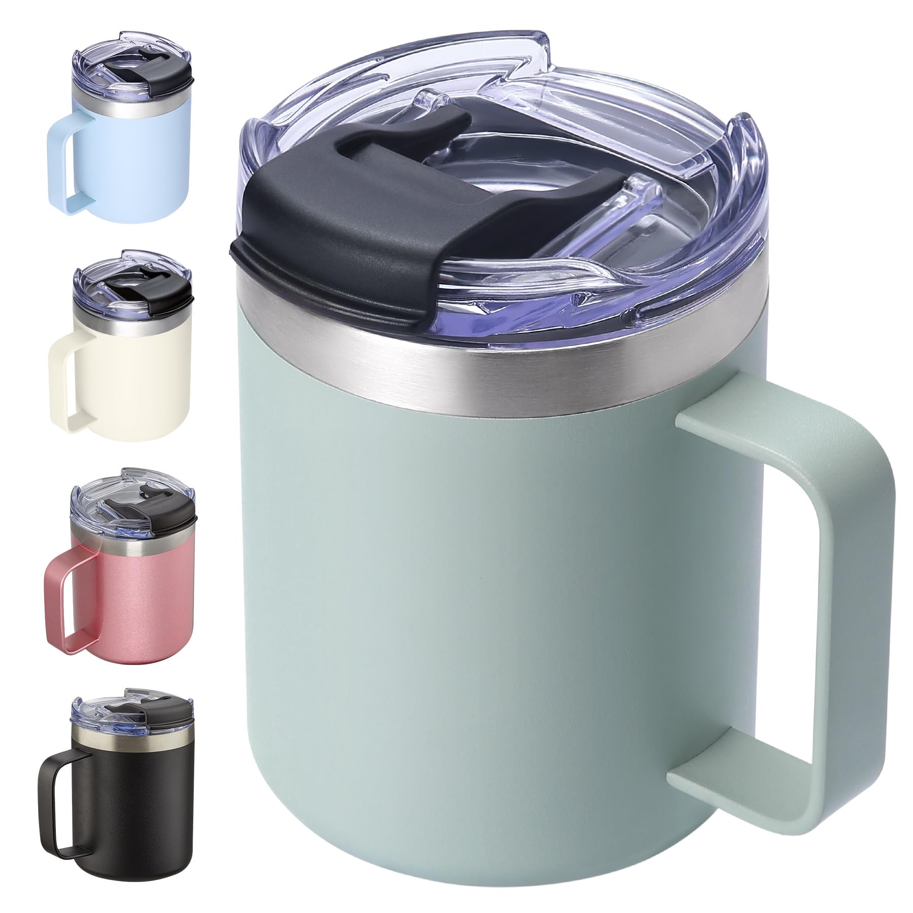 12oz Stainless Steel Insulated Coffee Mug with Handle, Double Wall Vacuum Travel Mug, Tumbler Cup with Sliding Lid, Navy