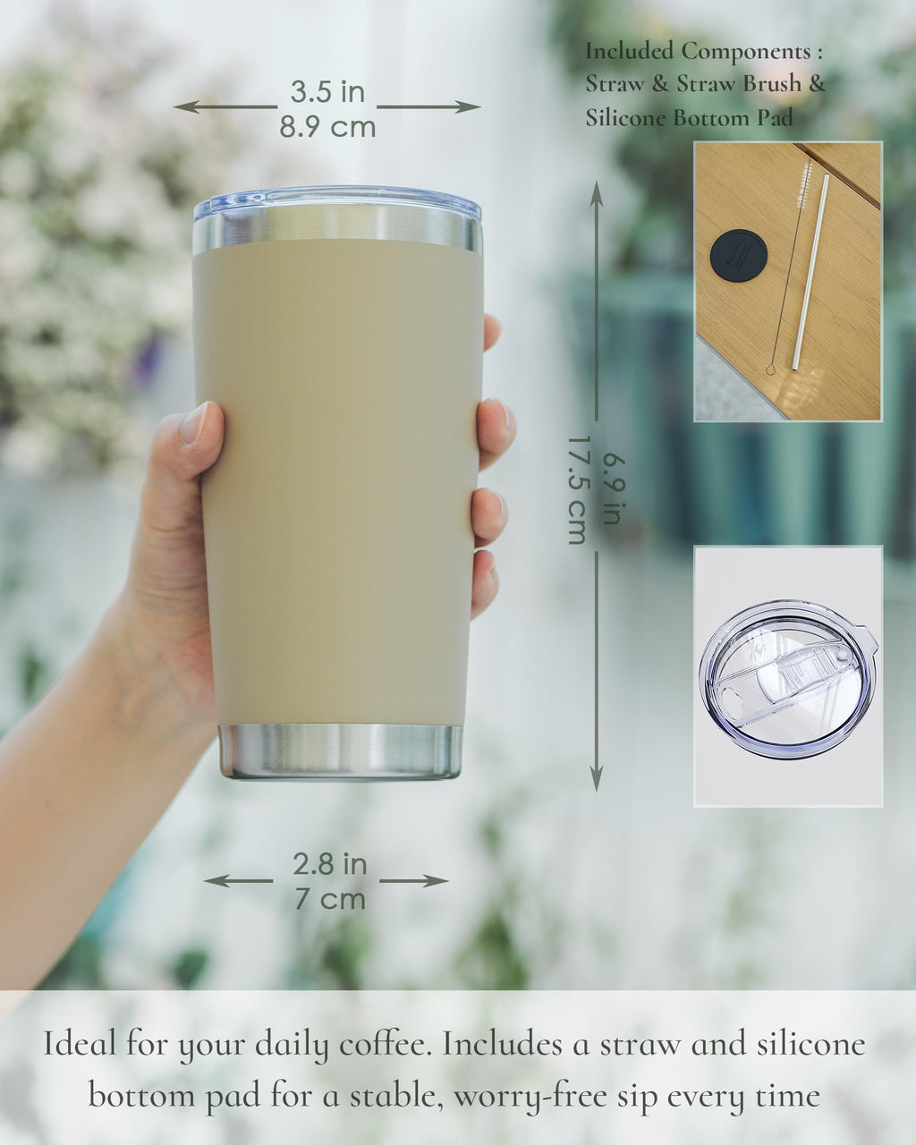 Travel Coffee Tumbler 20oz, Travel Coffee Mug with Dual Lids and Straw, Stainless Steel Double Wall Vacuum Insulated Tumbler for Hot/Iced Drinks (Textured Matte, Navy Blue)