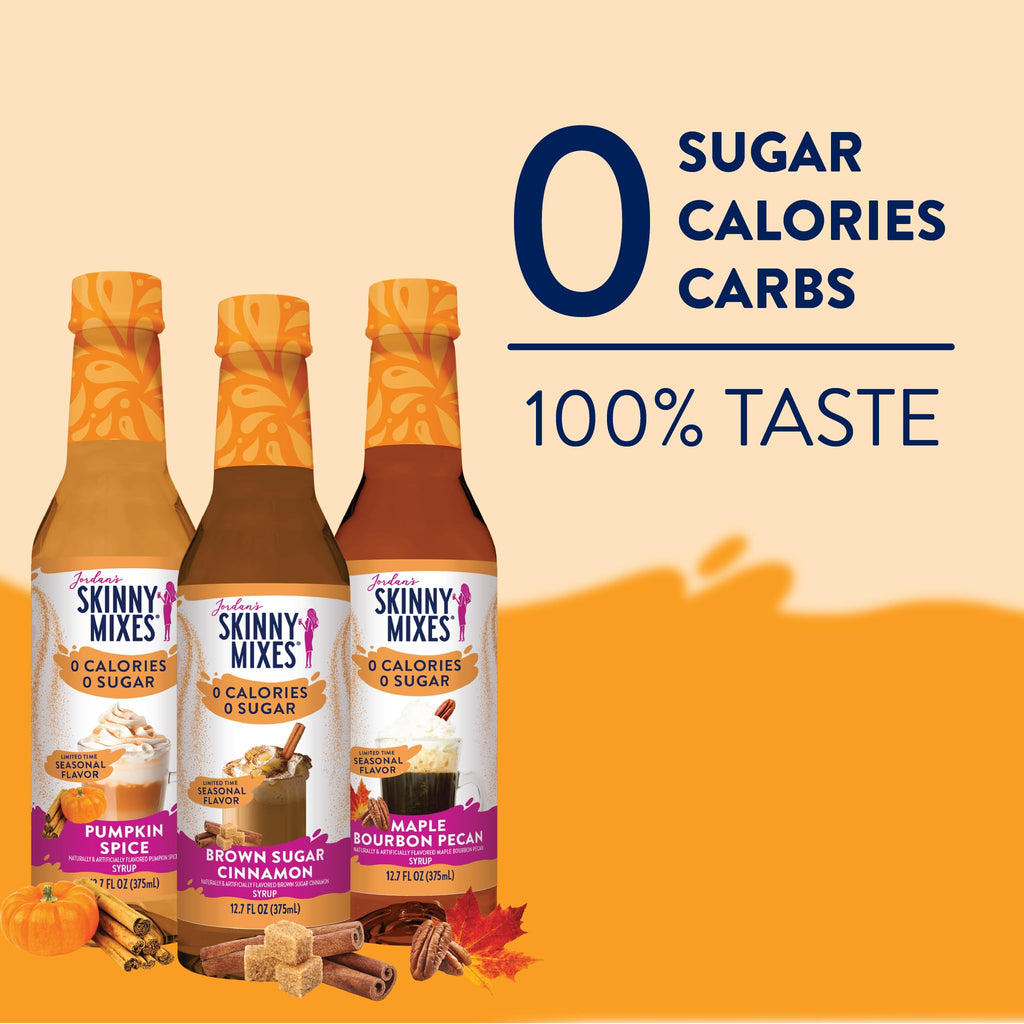 Jordan's Skinny Mixes Sugar Free Coffee Syrup, Holiday Fall Syrup Trio Coffee Flavoring Syrup, Zero Calorie Drink Mix for Lattes, Baking, Protein Shake, Dairy & Gluten Free, Kosher,12.7 Fl Oz, 3 Pack
