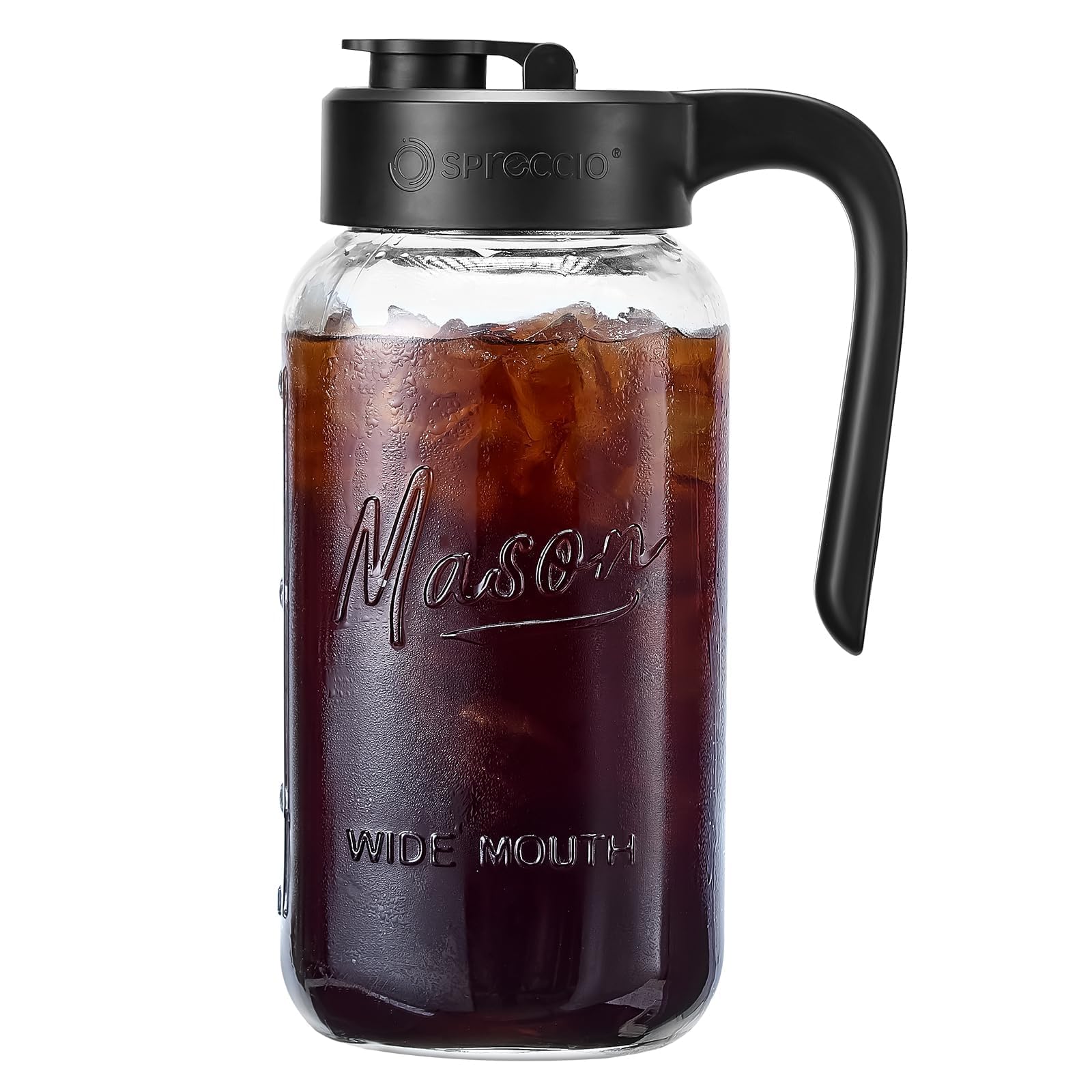 Mason Jar Pitcher - Airtight & Leakproof Glass Pitcher with Lid, Perfect for Breastmilk, Cold Brew, and Sun Tea, 2 Quart (64 oz) Mason Jar with Pour Spout Lid