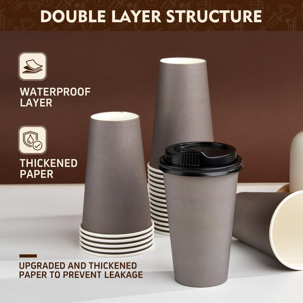 YEEHAW 100 Pack 16 oz Disposable Coffee Cups with Lids, Heat & Leak-proof Paper Cups, to Go Coffee Cups for Hot & Cold Beverage