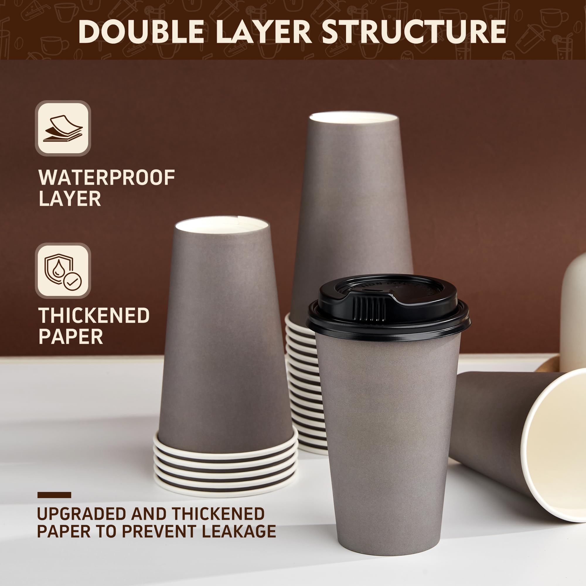 YEEHAW 100 Pack 16 oz Disposable Coffee Cups with Lids, Heat & Leak-proof Paper Cups, to Go Coffee Cups for Hot & Cold Beverage