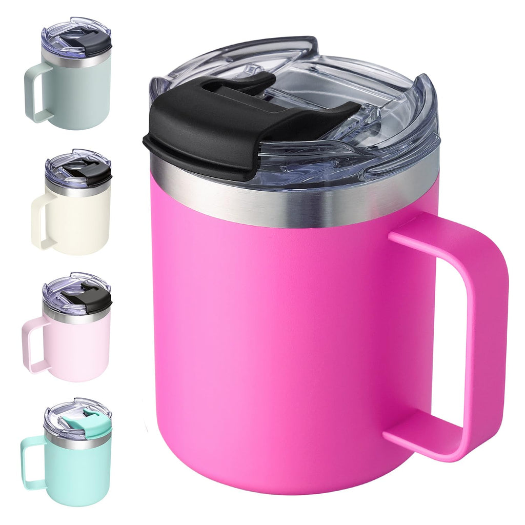 12oz Stainless Steel Insulated Coffee Mug with Handle, Double Wall Vacuum Travel Mug, Tumbler Cup with Sliding Lid, Navy