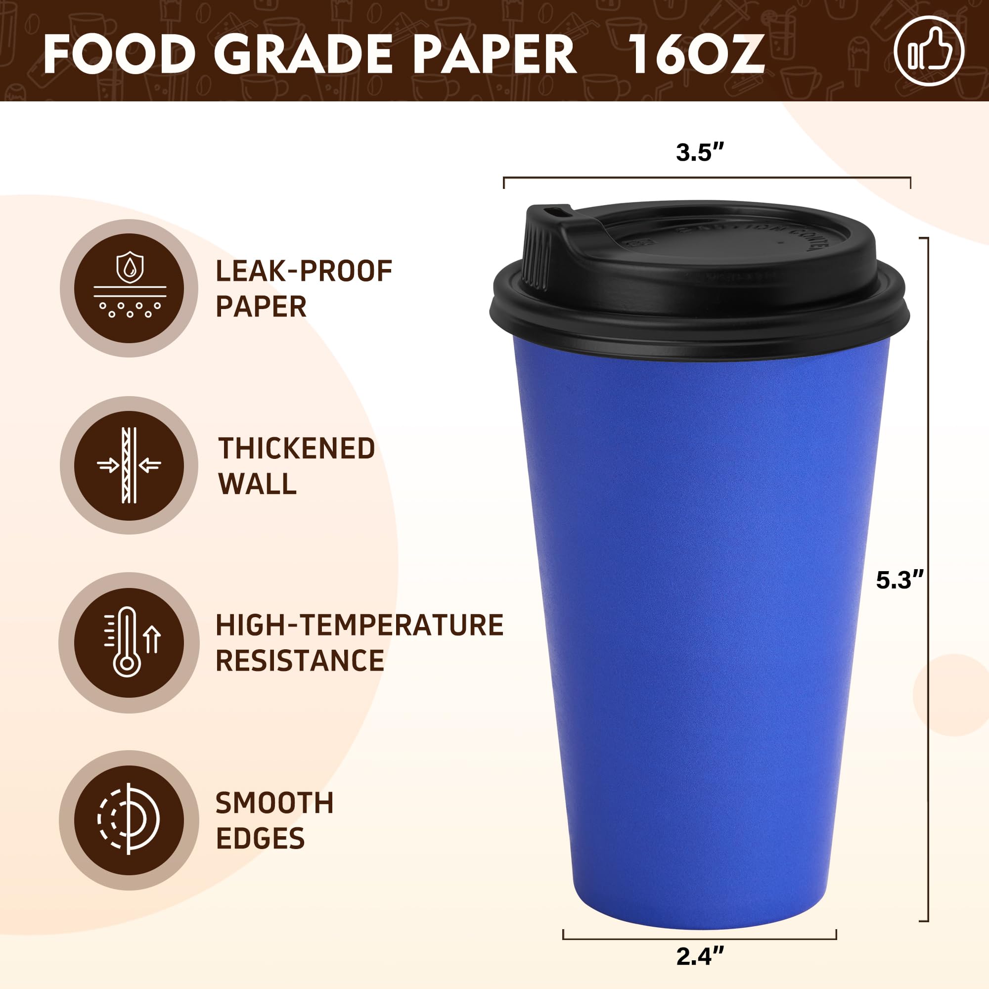 YEEHAW 100 Pack 16 oz Disposable Coffee Cups with Lids, Heat & Leak-proof Paper Cups, to Go Coffee Cups for Hot & Cold Beverage