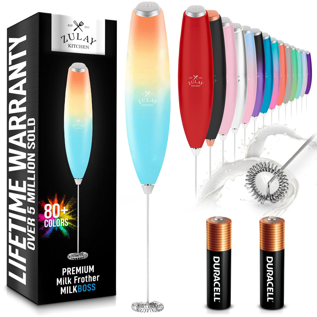 Zulay Kitchen Powerful Milk Frother AA Batteries Included – Ultra Fast Handheld Drink Mixer with Stainless Steel Whisk Stirrer for Coffee, Protein, Matcha & More, Frother Wand Electric Frothmate Black