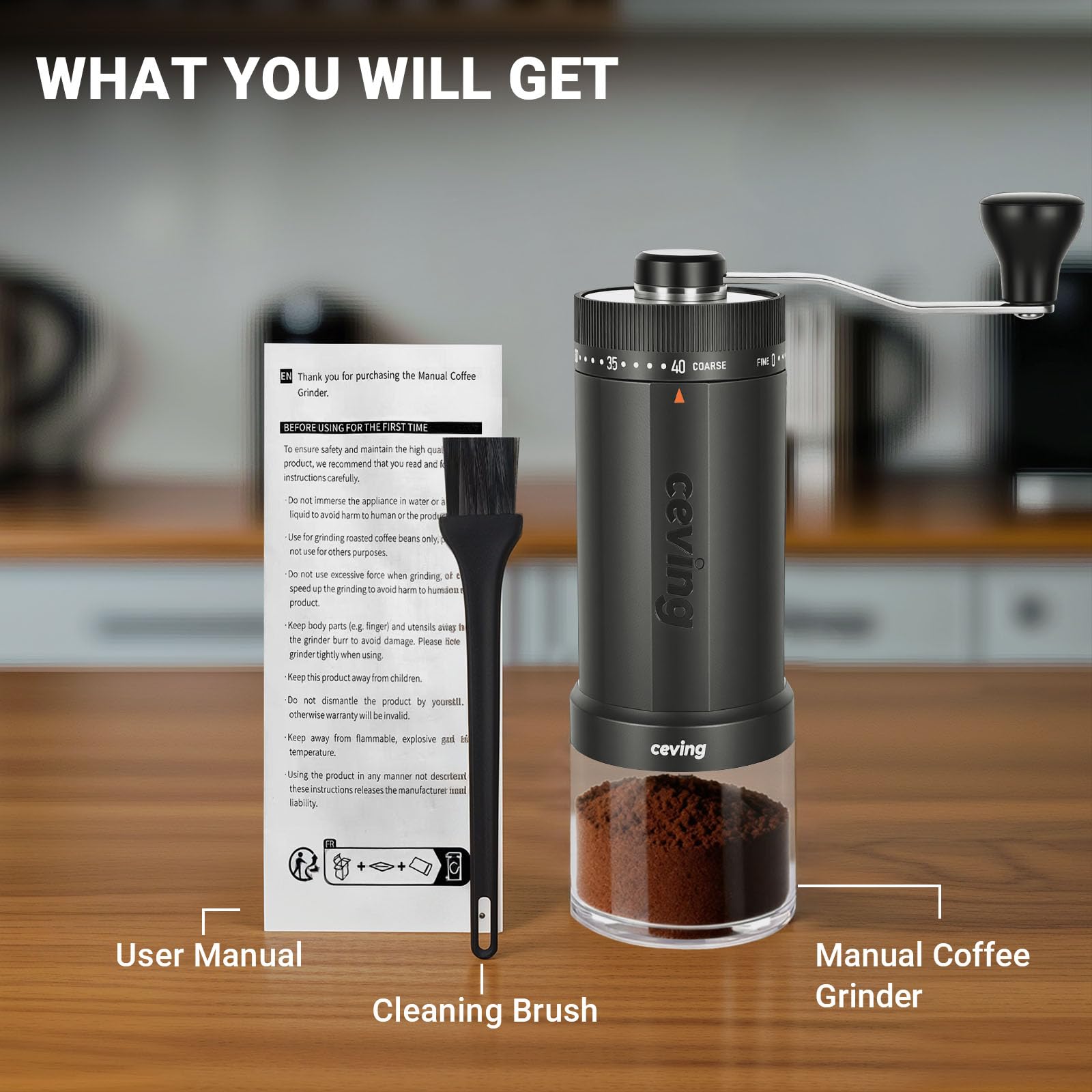 Mini Manual Coffee Grinder with 40 Adjustable Settings, Portable Hand Coffee Bean Mill with 30g Capacity, Conical Burr Coffee Grinder with Crank for Travel, Camping, Office, Espresso, Pour Over, etc