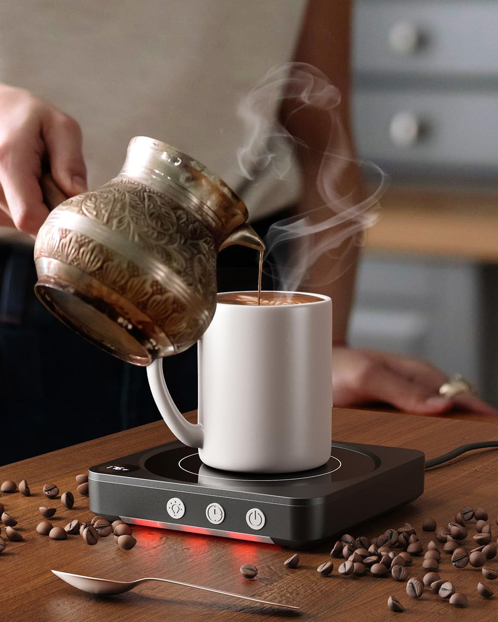 House Gem Mug Warmer - 36W Coffee Mug Warmer for Desk with Temperature Display, 2-12Hrs Auto Shut Off, Smart Candle Warmer - Ideal Coffee Gifts Accessories Keep Beverages Coffee Warmer (Wood) (Wood)