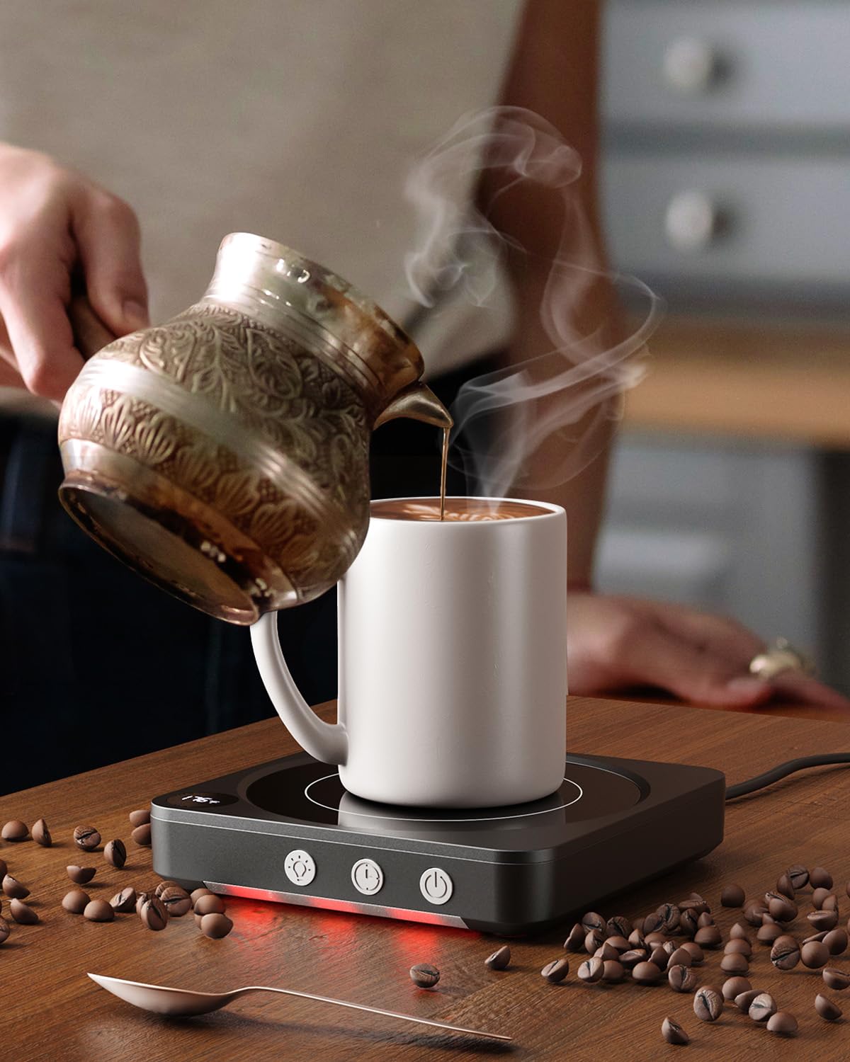 House Gem Mug Warmer - 36W Coffee Mug Warmer for Desk with Temperature Display, 2-12Hrs Auto Shut Off, Smart Candle Warmer - Ideal Coffee Gifts Accessories Keep Beverages Coffee Warmer (Wood) (Wood)