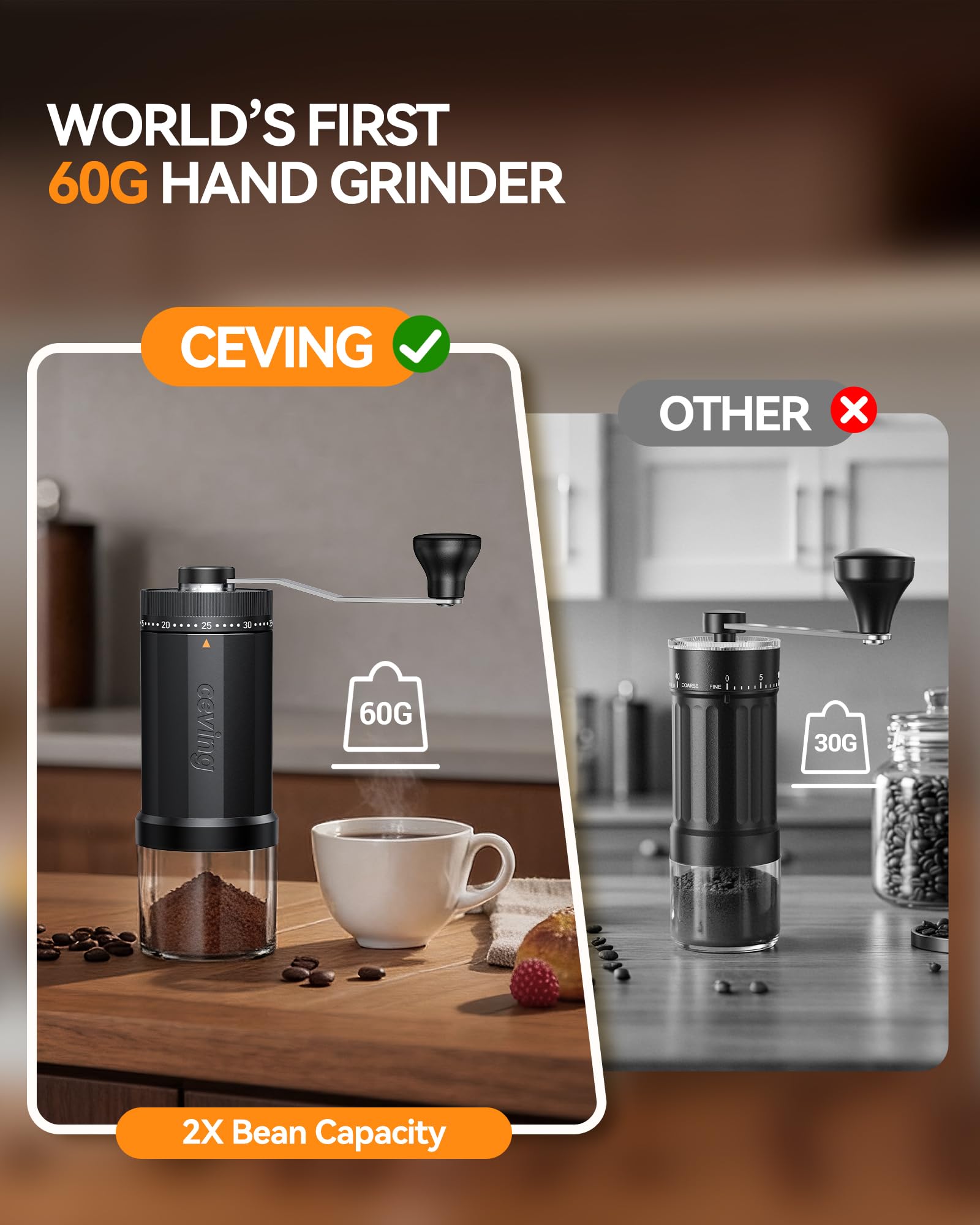Mini Manual Coffee Grinder with 40 Adjustable Settings, Portable Hand Coffee Bean Mill with 30g Capacity, Conical Burr Coffee Grinder with Crank for Travel, Camping, Office, Espresso, Pour Over, etc
