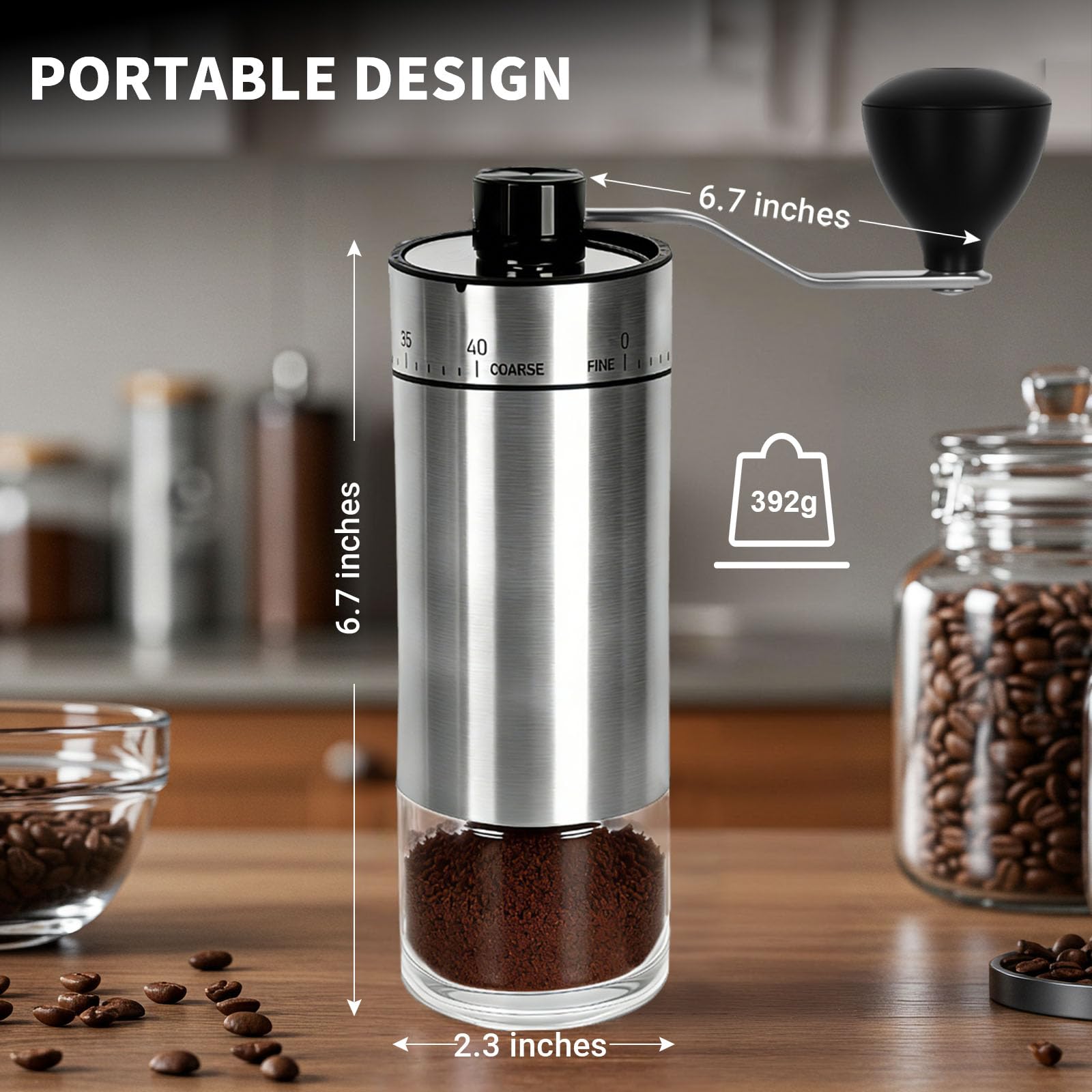 Mini Manual Coffee Grinder with 40 Adjustable Settings, Portable Hand Coffee Bean Mill with 30g Capacity, Conical Burr Coffee Grinder with Crank for Travel, Camping, Office, Espresso, Pour Over, etc