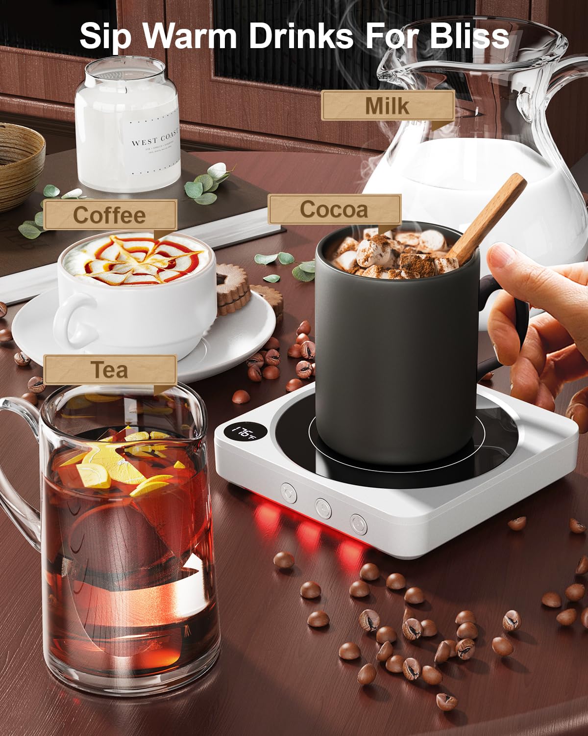 House Gem Mug Warmer - 36W Coffee Mug Warmer for Desk with Temperature Display, 2-12Hrs Auto Shut Off, Smart Candle Warmer - Ideal Coffee Gifts Accessories Keep Beverages Coffee Warmer (Wood) (Wood)