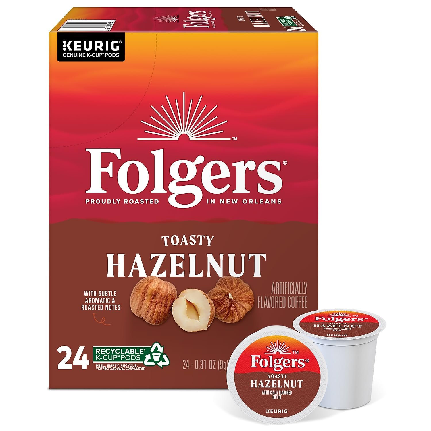Folgers French Vanilla Artificially Flavored Coffee, Keurig K-Cup pods, 10 Count Box (Pack of 6)