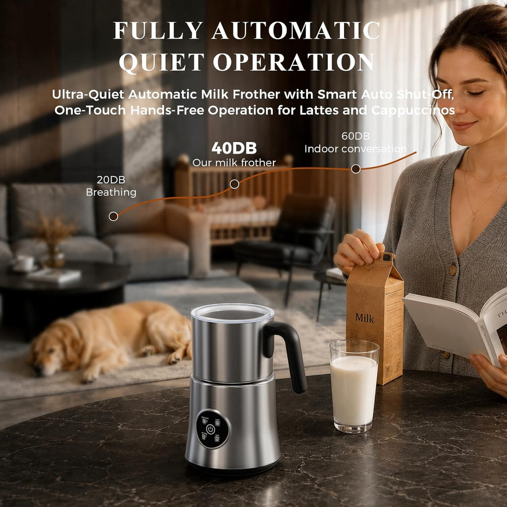 Milk Frother and Steamer, Electric Frother with Detachable Stainless Steel Jug, Hot & Cold Foam Maker for Latte, Cappuccino, Coffee, 4-in-1 Automatic Milk Warmer, 17oz Heat