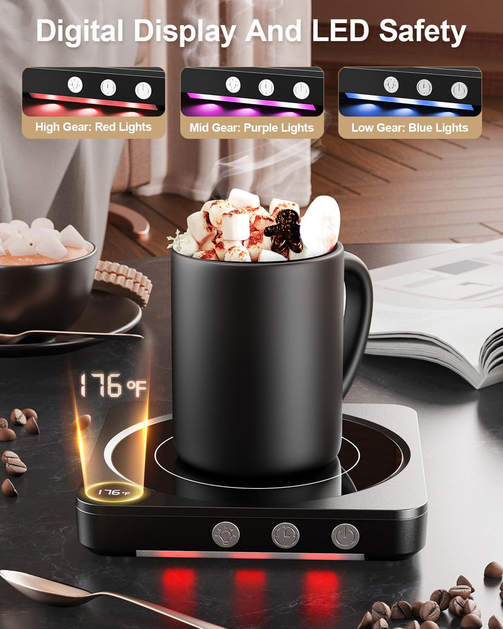 House Gem Mug Warmer - 36W Coffee Mug Warmer for Desk with Temperature Display, 2-12Hrs Auto Shut Off, Smart Candle Warmer - Ideal Coffee Gifts Accessories Keep Beverages Coffee Warmer (Wood) (Wood)