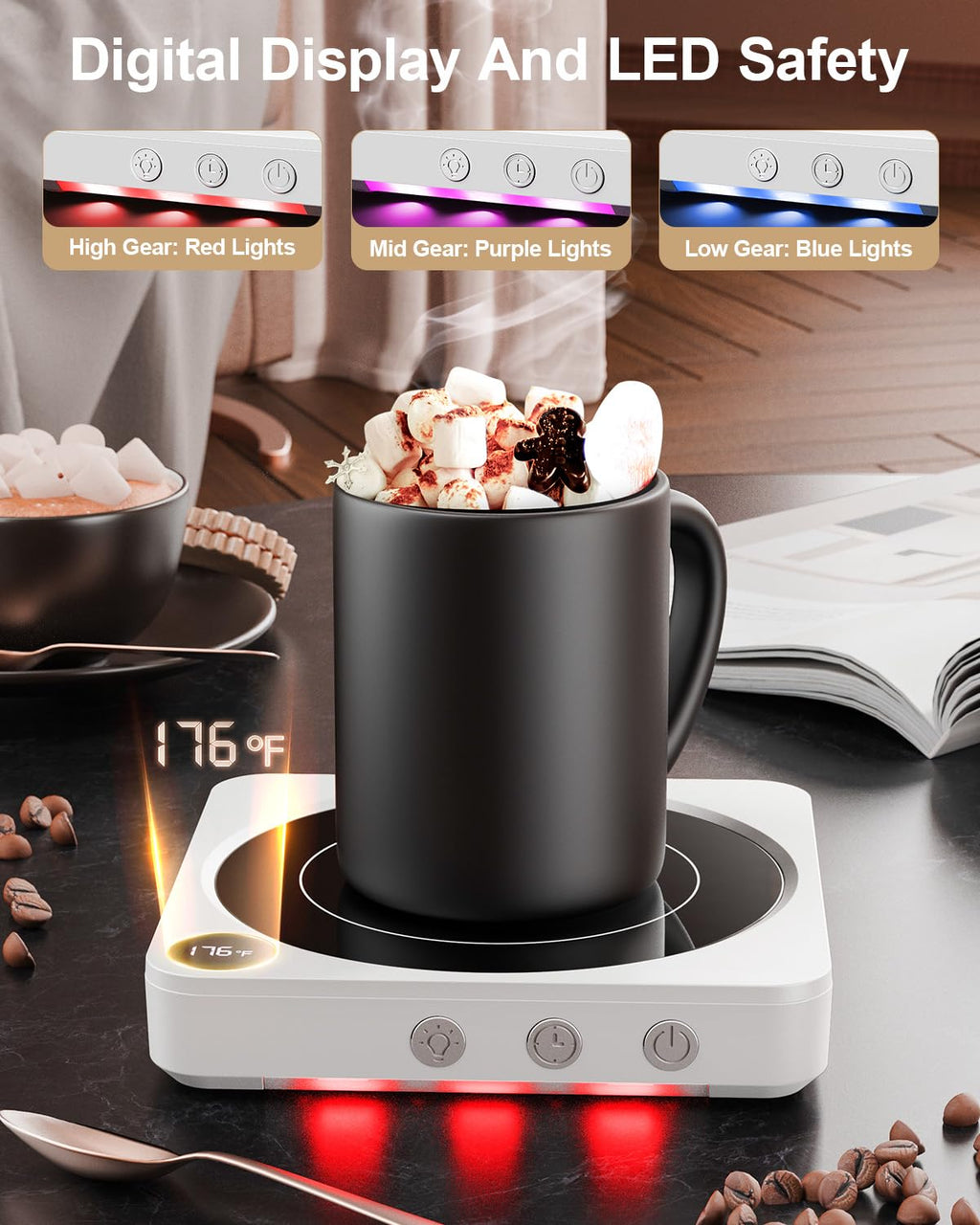 House Gem Mug Warmer - 36W Coffee Mug Warmer for Desk with Temperature Display, 2-12Hrs Auto Shut Off, Smart Candle Warmer - Ideal Coffee Gifts Accessories Keep Beverages Coffee Warmer (Wood) (Wood)