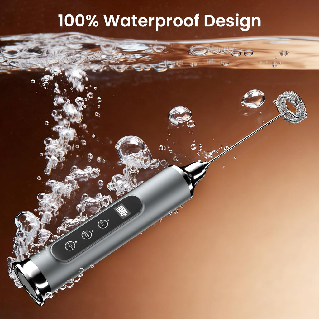 YUSWKO Milk Frother Wand for Coffee, Handheld Coffee Frother, Rechargeable Drink Mixer, Waterproof Electric Whisk, Black