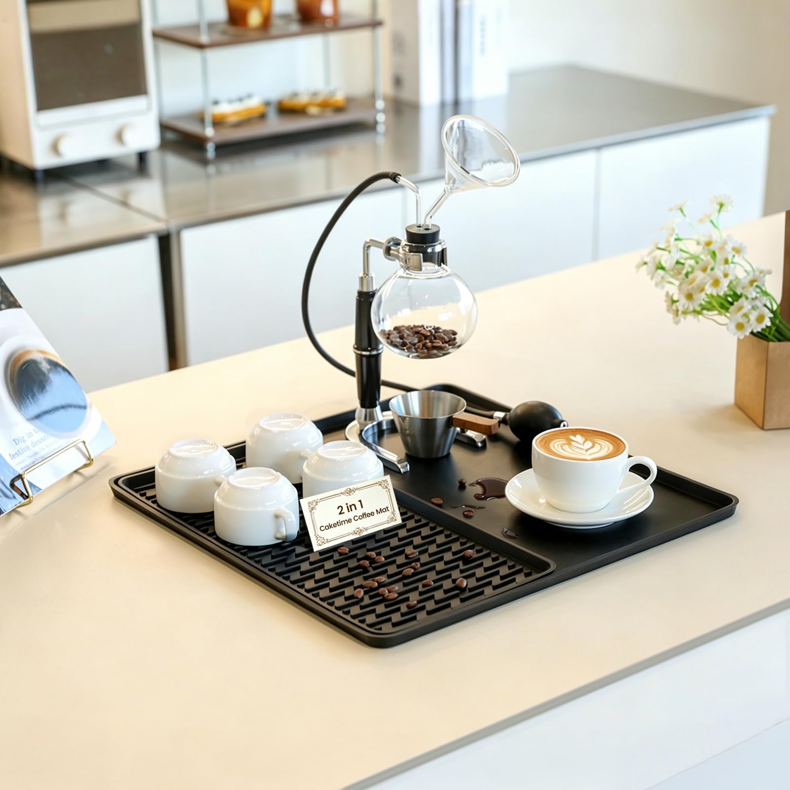 Caketime 2 In 1 Silicone Coffee Bar Mat Accessories Detachable Dish Drying Rug Rack Stone for Kitchen Counter Home Household Apartment Office Essentials Barista Espresso Machine Drainer Must Have