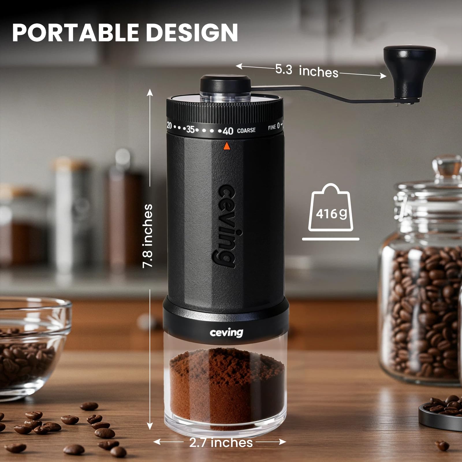 Mini Manual Coffee Grinder with 40 Adjustable Settings, Portable Hand Coffee Bean Mill with 30g Capacity, Conical Burr Coffee Grinder with Crank for Travel, Camping, Office, Espresso, Pour Over, etc