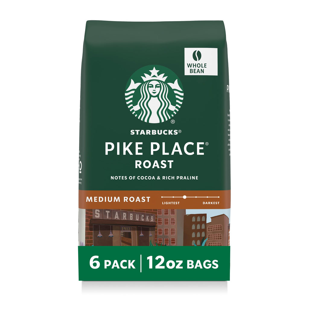 Starbucks Whole Coffee Beans, Medium Roast Hot or Iced Coffee, Pike Place Roast, 28 oz