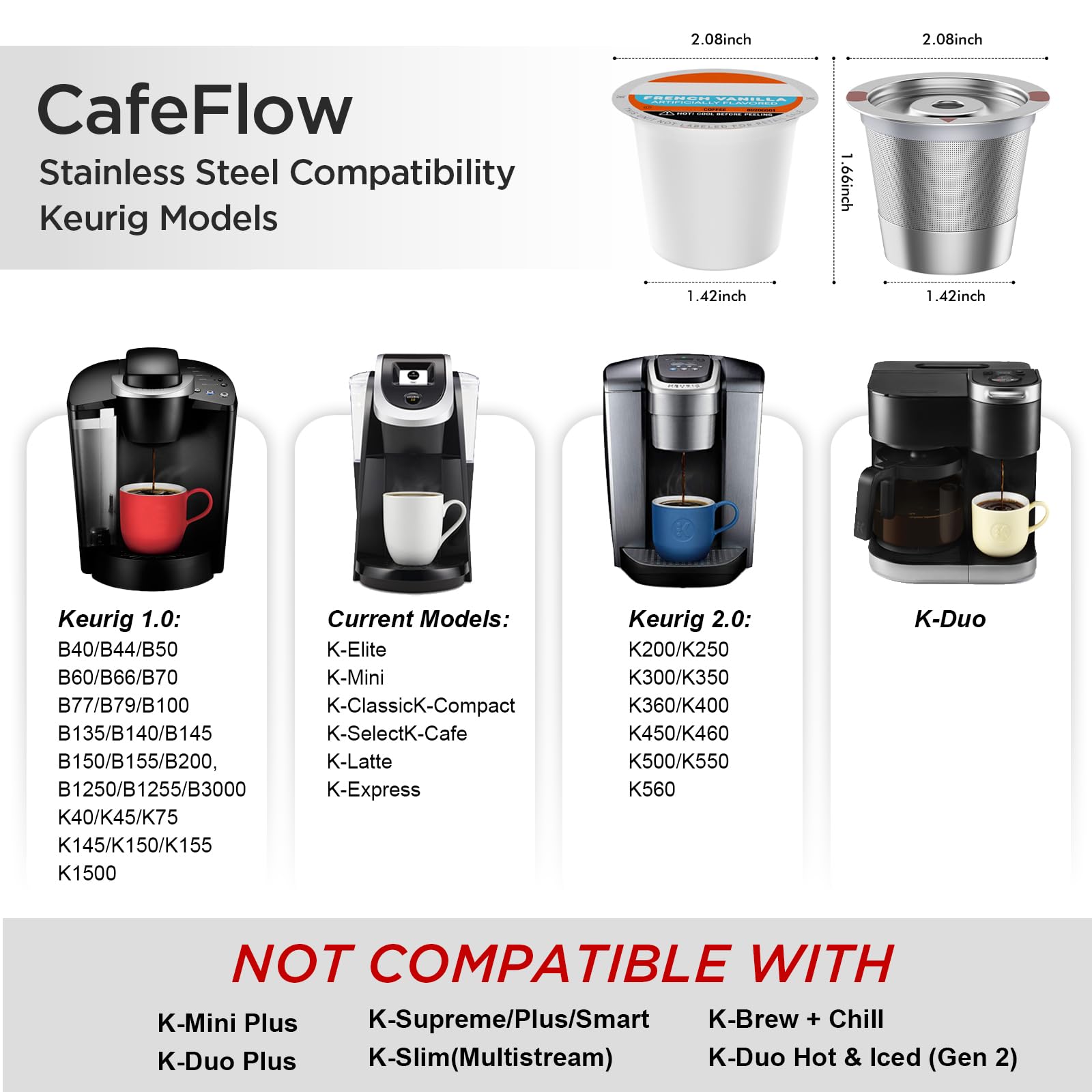 Noalto Reusable K Cups and Coffee Pods,Universal stainless steel k Cups for Keurig 2.0 and 1.0 Coffee Makers machine(2pack)