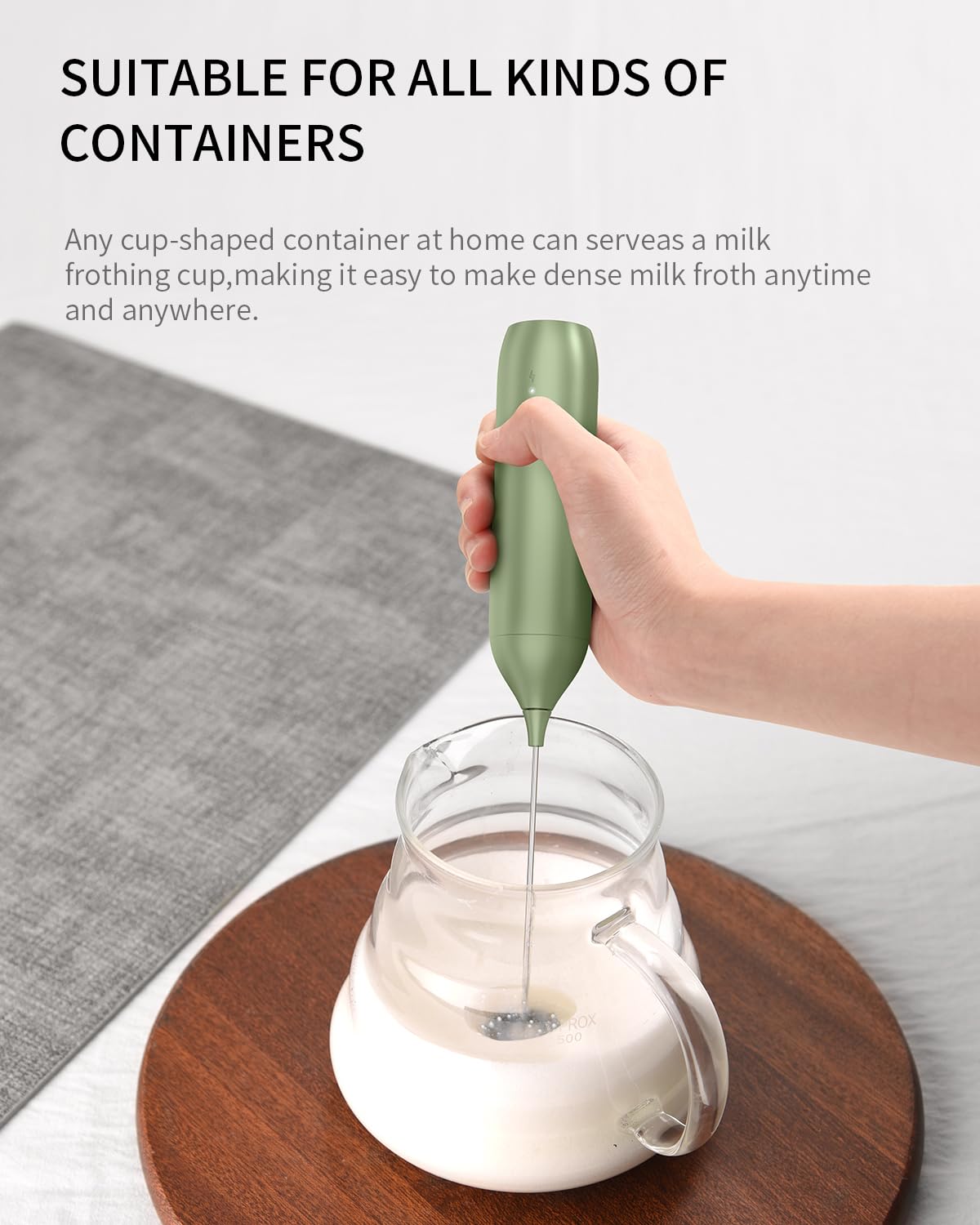 CIRCLE JOY Rechargeable Milk Frother Hanheld, Dual Coil Whisk Head Electric Coffee Frother, Portable Hand Frother Wand Drink Mixer for Matcha Lattes Cappuccino, Kitchen Gifts, Black