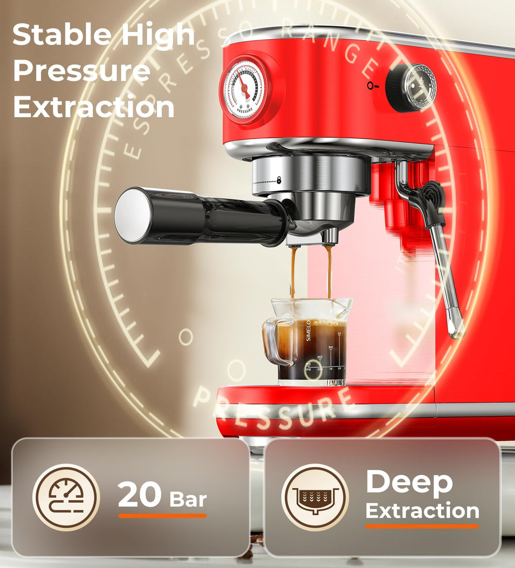 atatix Espresso Machine with Milk Frother, 20 Bar Pressure Espresso Maker, with 44OZ Removable Tank, Compact Stainless Steel Coffee Machine for Home, Office, Latte, Cappuccino, Macchiato, Silver