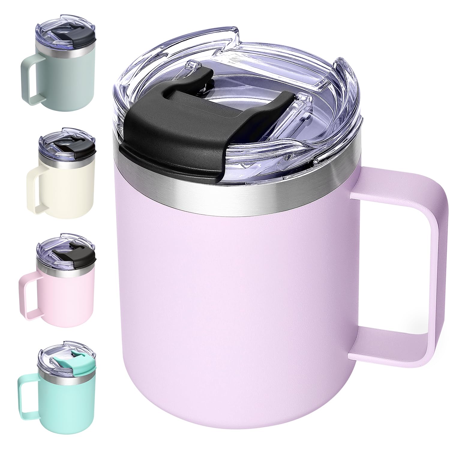 12oz Stainless Steel Insulated Coffee Mug with Handle, Double Wall Vacuum Travel Mug, Tumbler Cup with Sliding Lid, Navy
