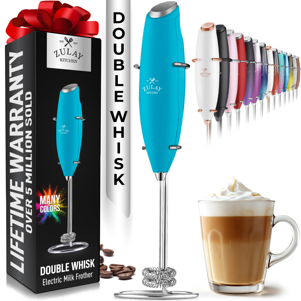 Zulay Kitchen Powerful Milk Frother AA Batteries Included – Ultra Fast Handheld Drink Mixer with Stainless Steel Whisk Stirrer for Coffee, Protein, Matcha & More, Frother Wand Electric Frothmate Black
