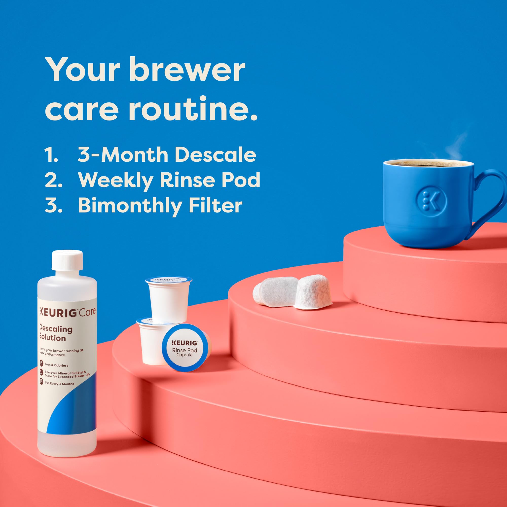 Keurig 3-Month Brewer Maintenance Kit Includes Descaling Solution, Water Filter Cartridges & Rinse Pods, Compatible Classic/1.0 & 2.0 K-Cup Coffee Makers, 7 Count