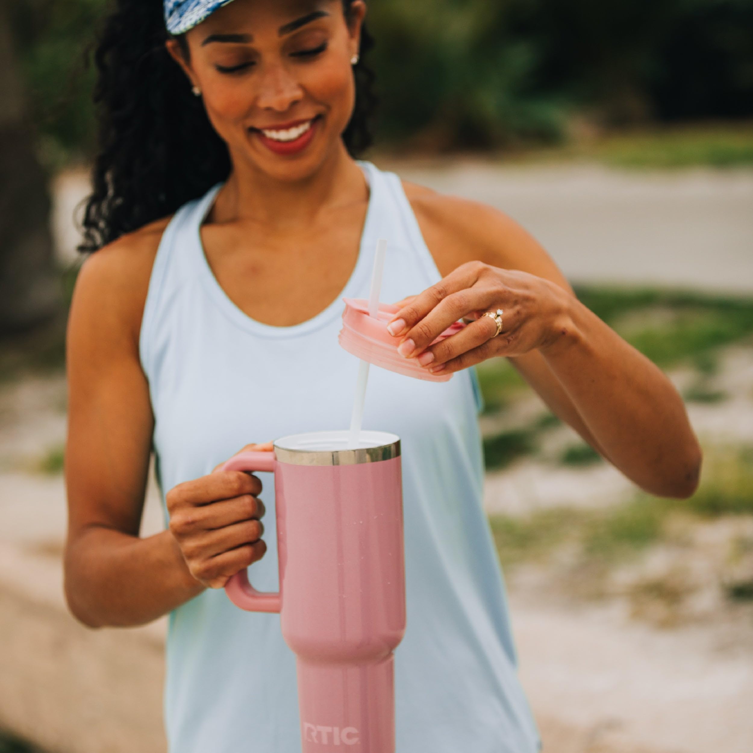RTIC 40 oz Road Trip Tumbler Double-Walled Cermaic Lined Insulated Stainless Steel Portable Travel Coffee Mug Cup with Lid, Handle and Straw, Trailblazer