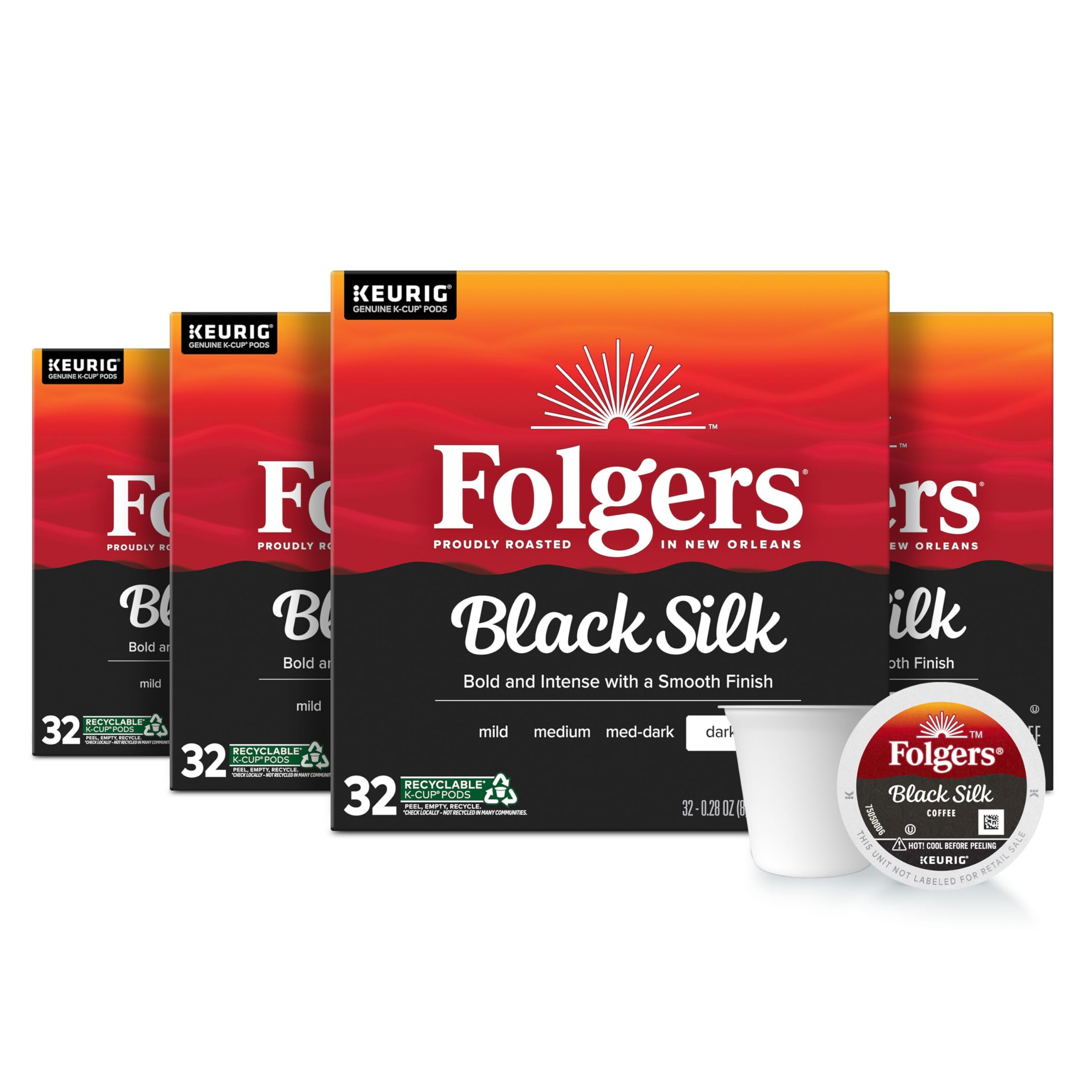 Folgers Black Silk, Dark Roast Coffee, Keurig K-Cup Pods, 12-Count Boxes (Pack of 6)