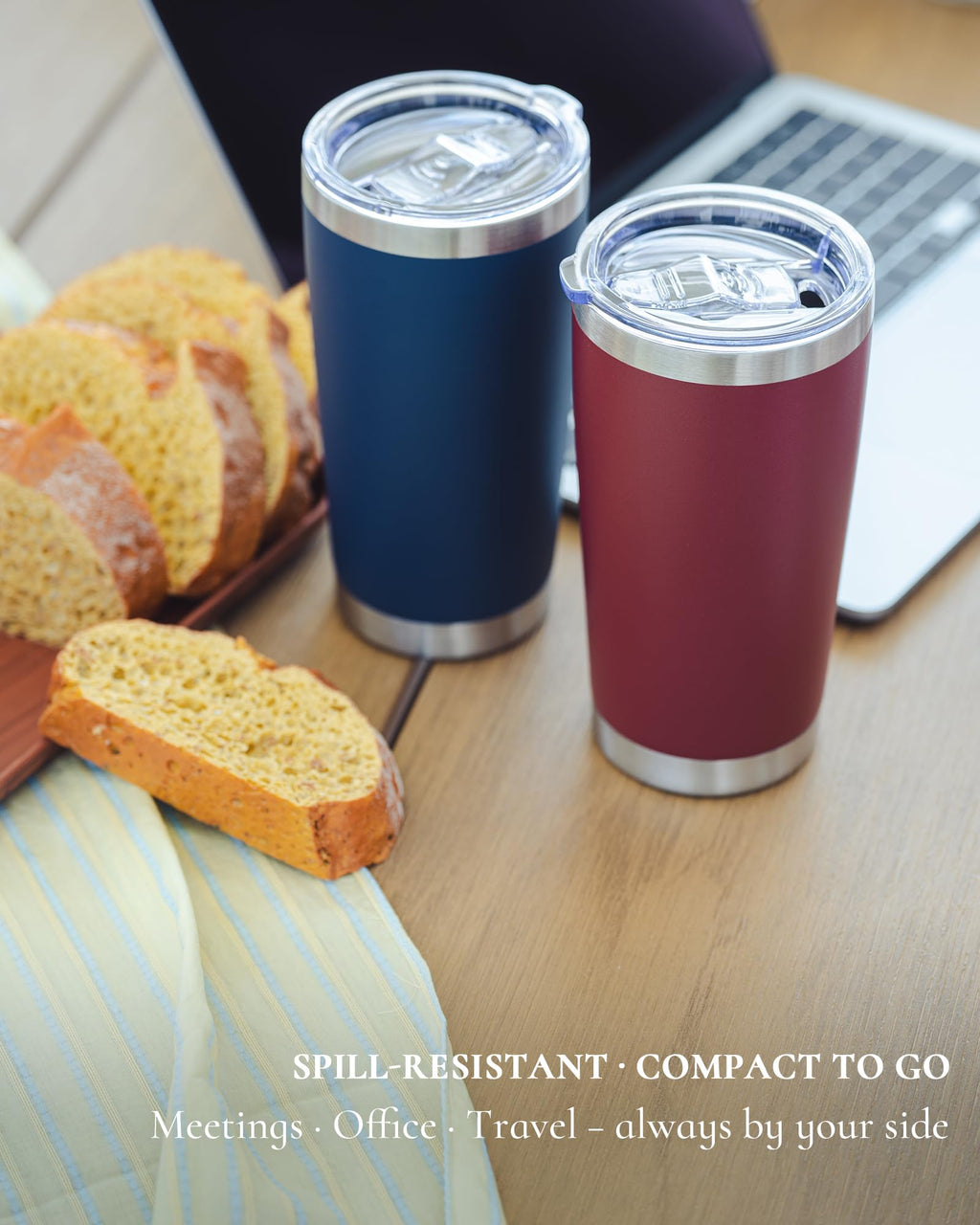 Travel Coffee Tumbler 20oz, Travel Coffee Mug with Dual Lids and Straw, Stainless Steel Double Wall Vacuum Insulated Tumbler for Hot/Iced Drinks (Textured Matte, Navy Blue)