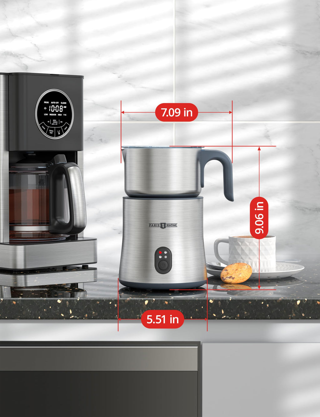 Electric Milk Frother, Paris Rhône 4-in-1 Milk Steamer and Frother, Hot & Cold Foam Milk Warmer with Temperature Control, Auto Shut-Off Frothers for Coffee, Latte,Macchiato, Cappuccino