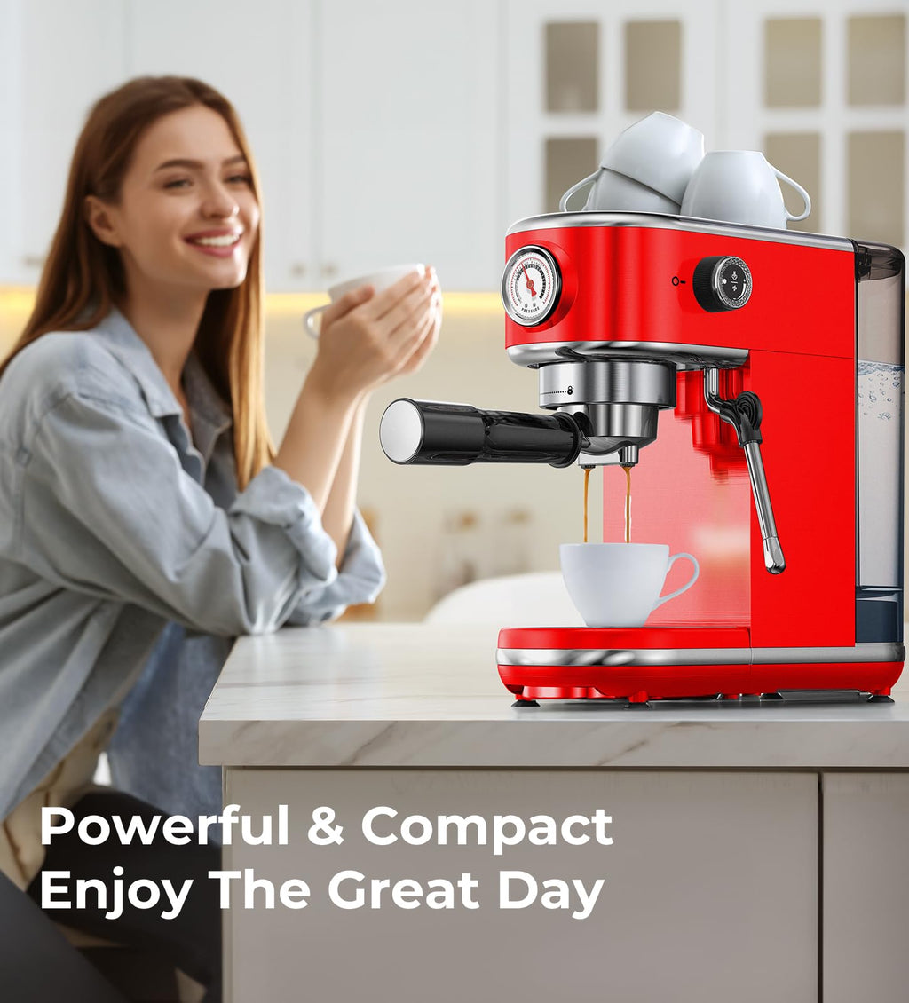 atatix Espresso Machine with Milk Frother, 20 Bar Pressure Espresso Maker, with 44OZ Removable Tank, Compact Stainless Steel Coffee Machine for Home, Office, Latte, Cappuccino, Macchiato, Silver