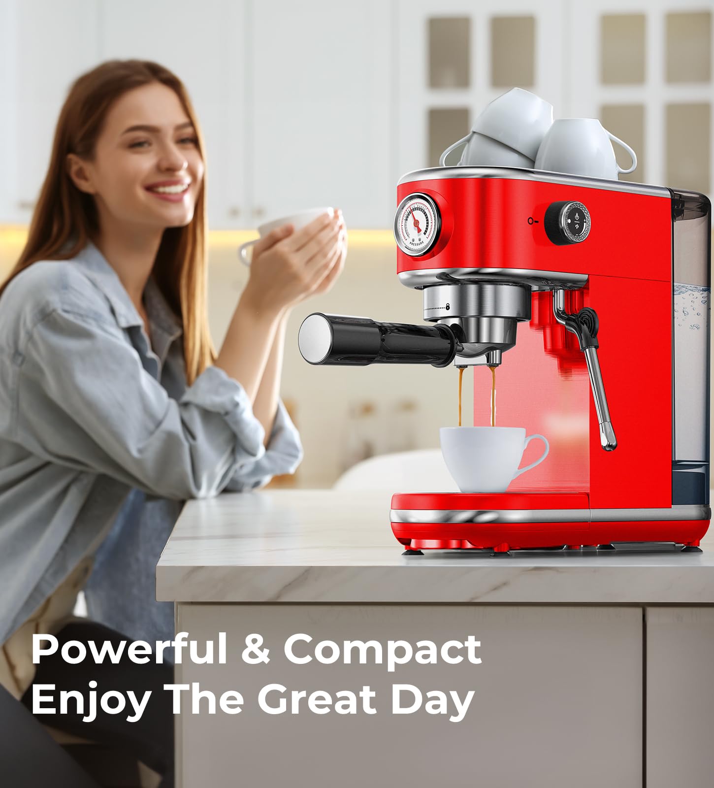 atatix Espresso Machine with Milk Frother, 20 Bar Pressure Espresso Maker, with 44OZ Removable Tank, Compact Stainless Steel Coffee Machine for Home, Office, Latte, Cappuccino, Macchiato, Silver