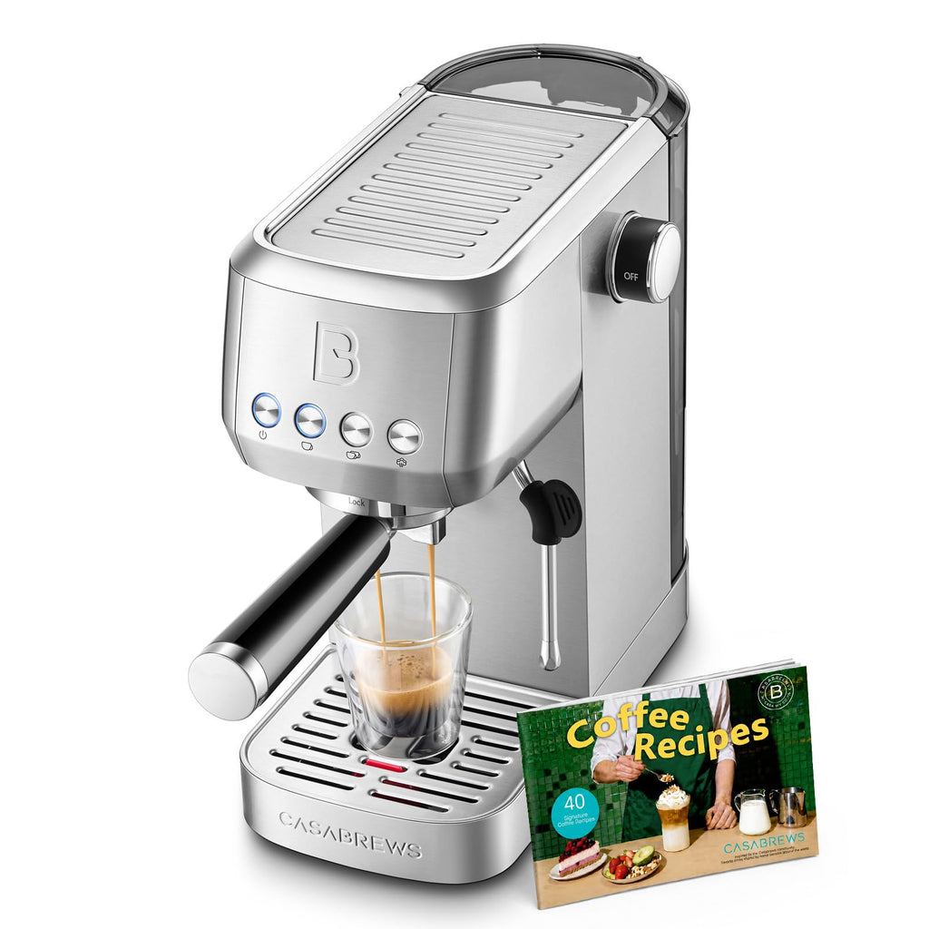 CASABREWS 3700 Essential Espresso Machine 20 Bar, Stainless Steel Cappuccino & Latte Coffee Maker with Steam Frother for Home, 43.9oz Water Tank, Silver