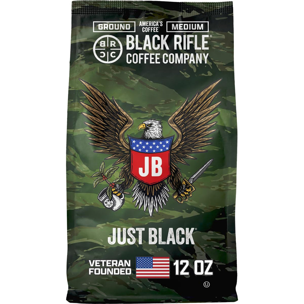 Black Rifle Coffee Company Just Black, 18oz Bag, Ground Coffee Medium Roast - Roasted Blend Made from Arabica Beans - Colombian & Brazilian Beans - Veteran Founded & American Made