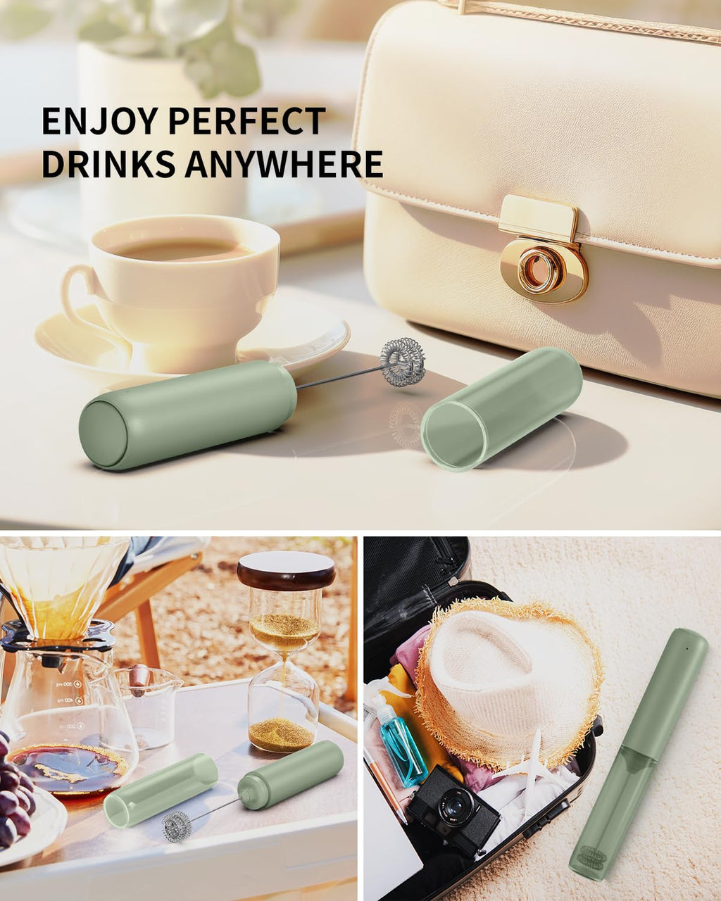 CIRCLE JOY Rechargeable Milk Frother Hanheld, Dual Coil Whisk Head Electric Coffee Frother, Portable Hand Frother Wand Drink Mixer for Matcha Lattes Cappuccino, Kitchen Gifts, Black
