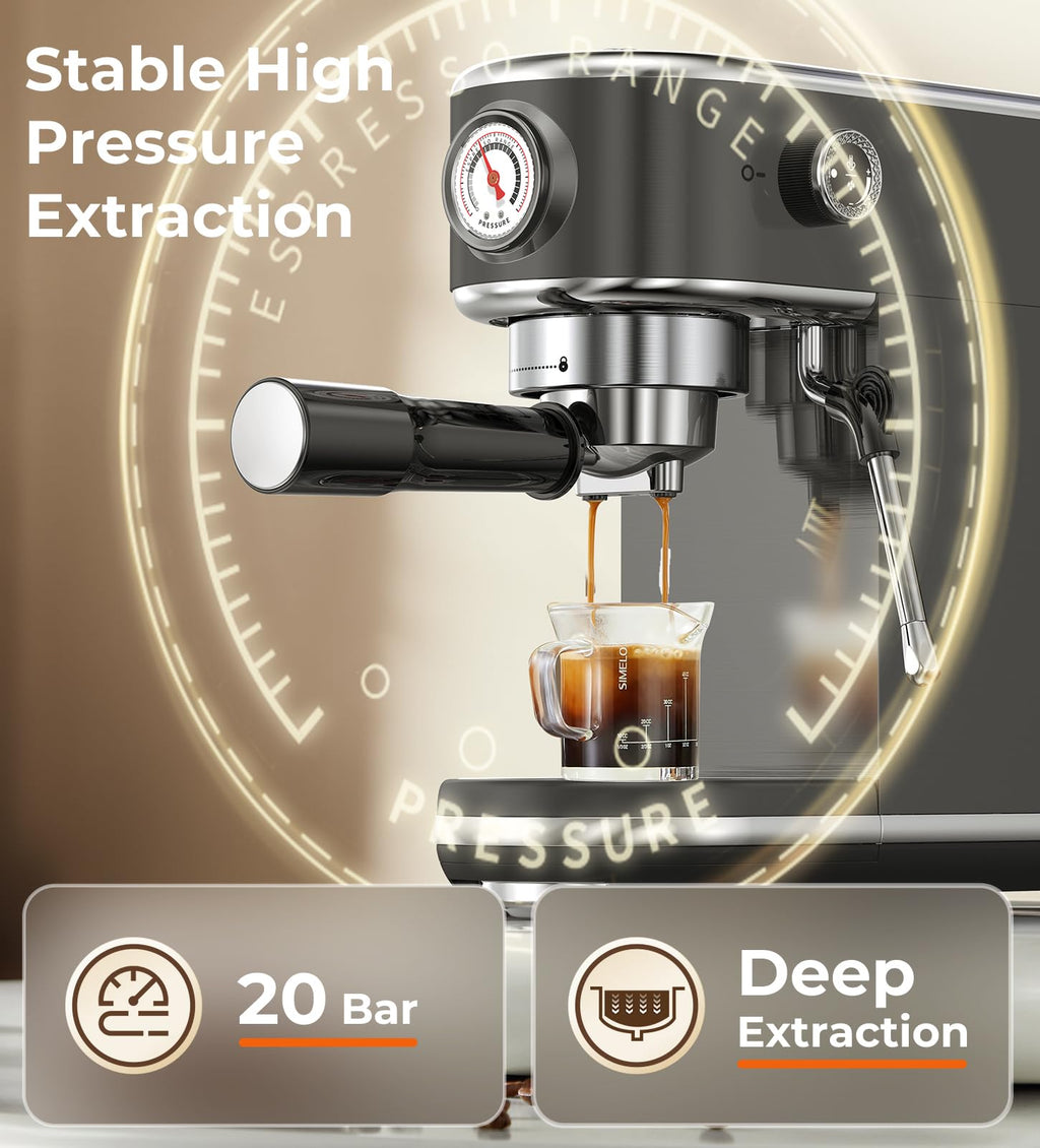 atatix Espresso Machine with Milk Frother, 20 Bar Pressure Espresso Maker, with 44OZ Removable Tank, Compact Stainless Steel Coffee Machine for Home, Office, Latte, Cappuccino, Macchiato, Silver