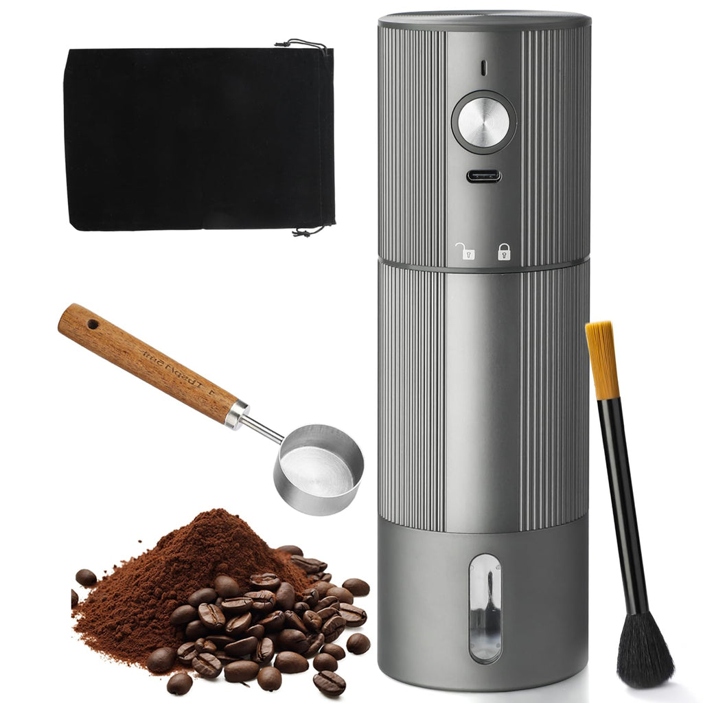 Portable Coffee Grinder Electric Burr Coffee Grinder with 45 Adjustable Settings, Rechargeable Coffee Grinders for Espresso, Travel, Camping and Office (Silver)