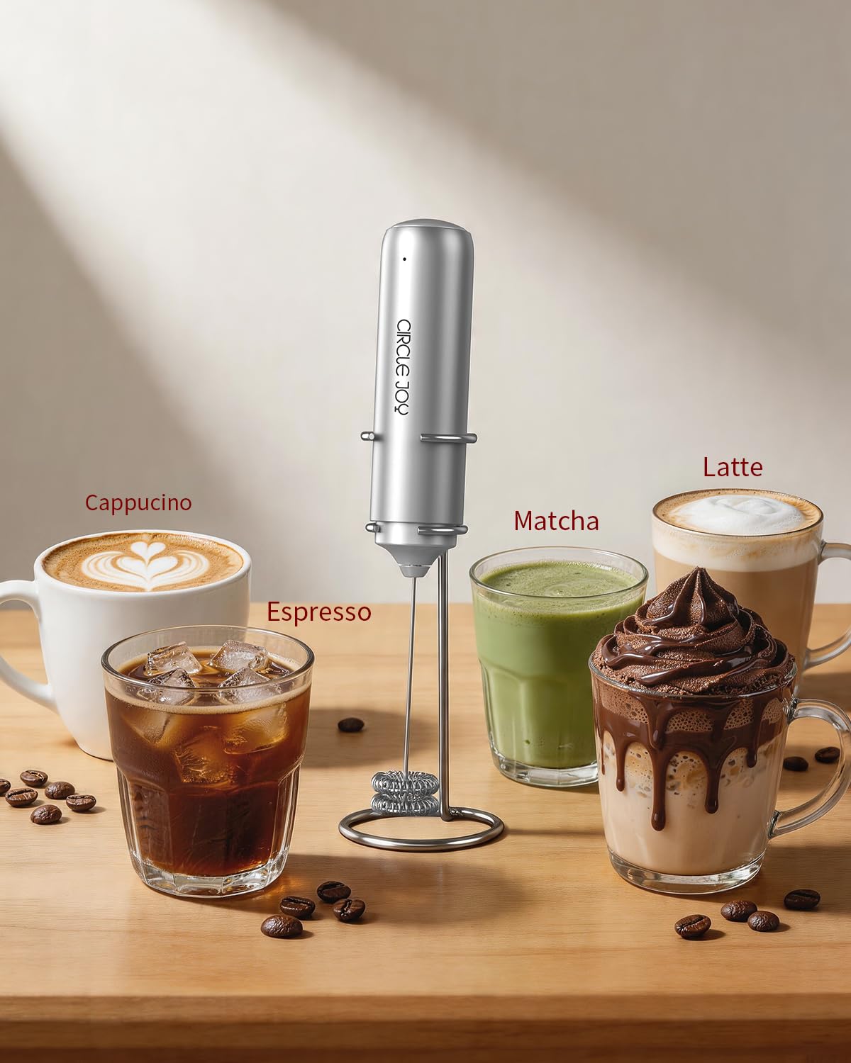 CIRCLE JOY Rechargeable Milk Frother Hanheld, Dual Coil Whisk Head Electric Coffee Frother, Portable Hand Frother Wand Drink Mixer for Matcha Lattes Cappuccino, Kitchen Gifts, Black