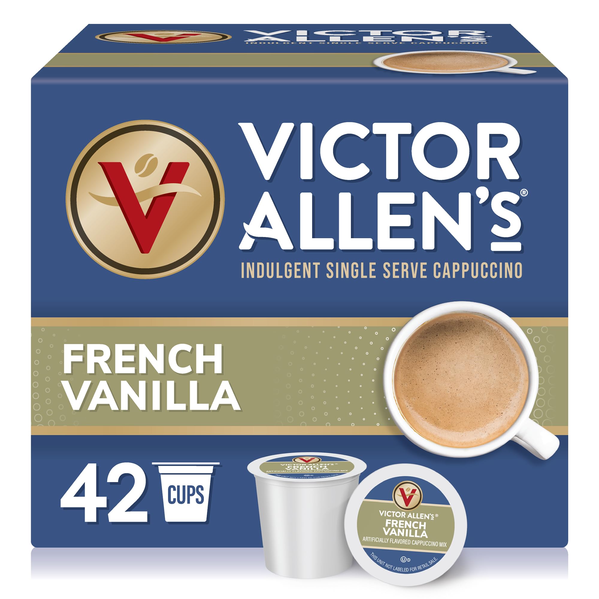 Victor Allen's Coffee White Chocolate Caramel Flavored Cappuccino, 42 Count, Single Serve Cups for Keurig K-Cup Brewers