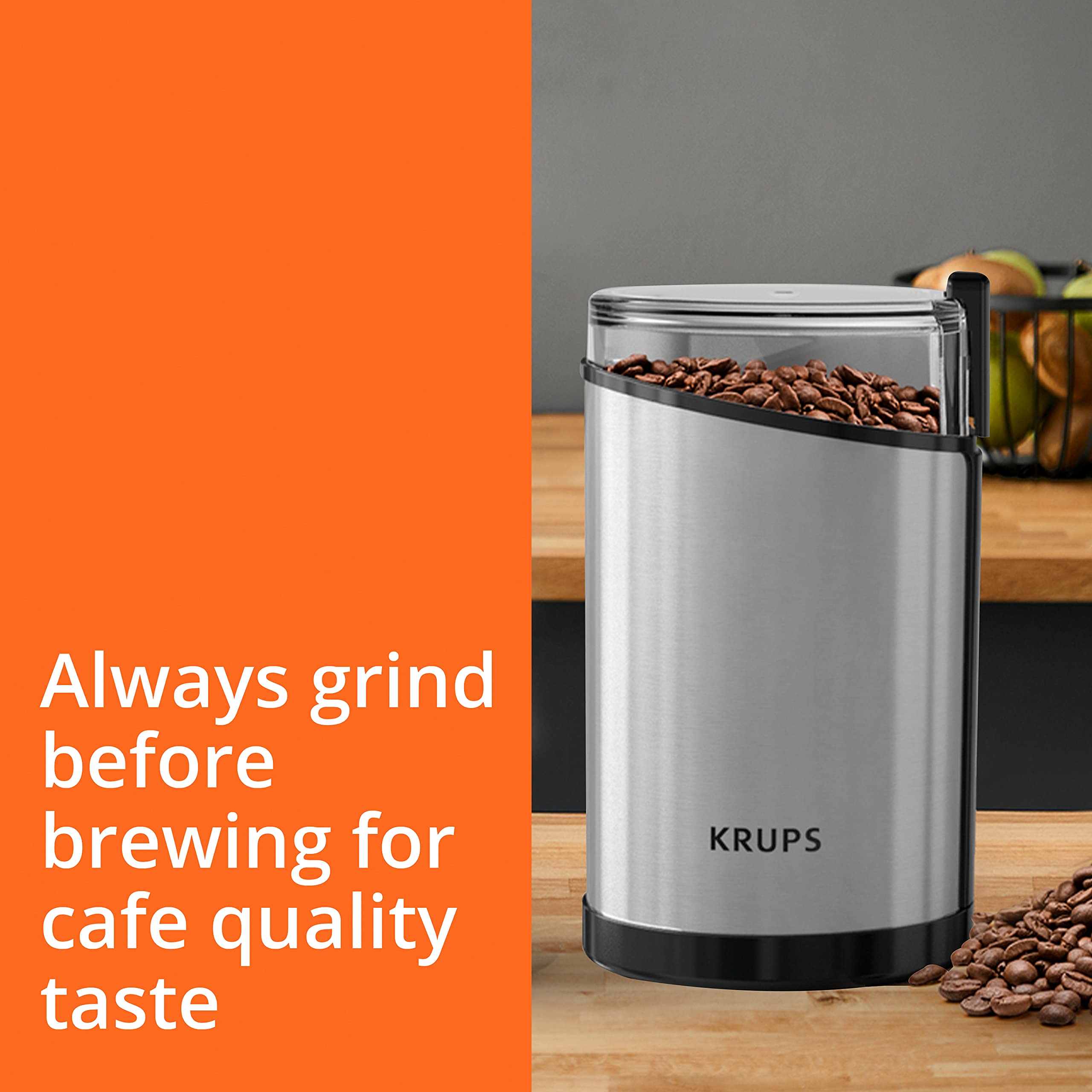 KRUPS Precision Electric Coffee Grinders, 3 oz Capacity, 200W Motor, Stainless Steel Blades for Uniform Grinding of Beans, Herb and Nuts, Coffee and Spice Grinder Electric, (Black)
