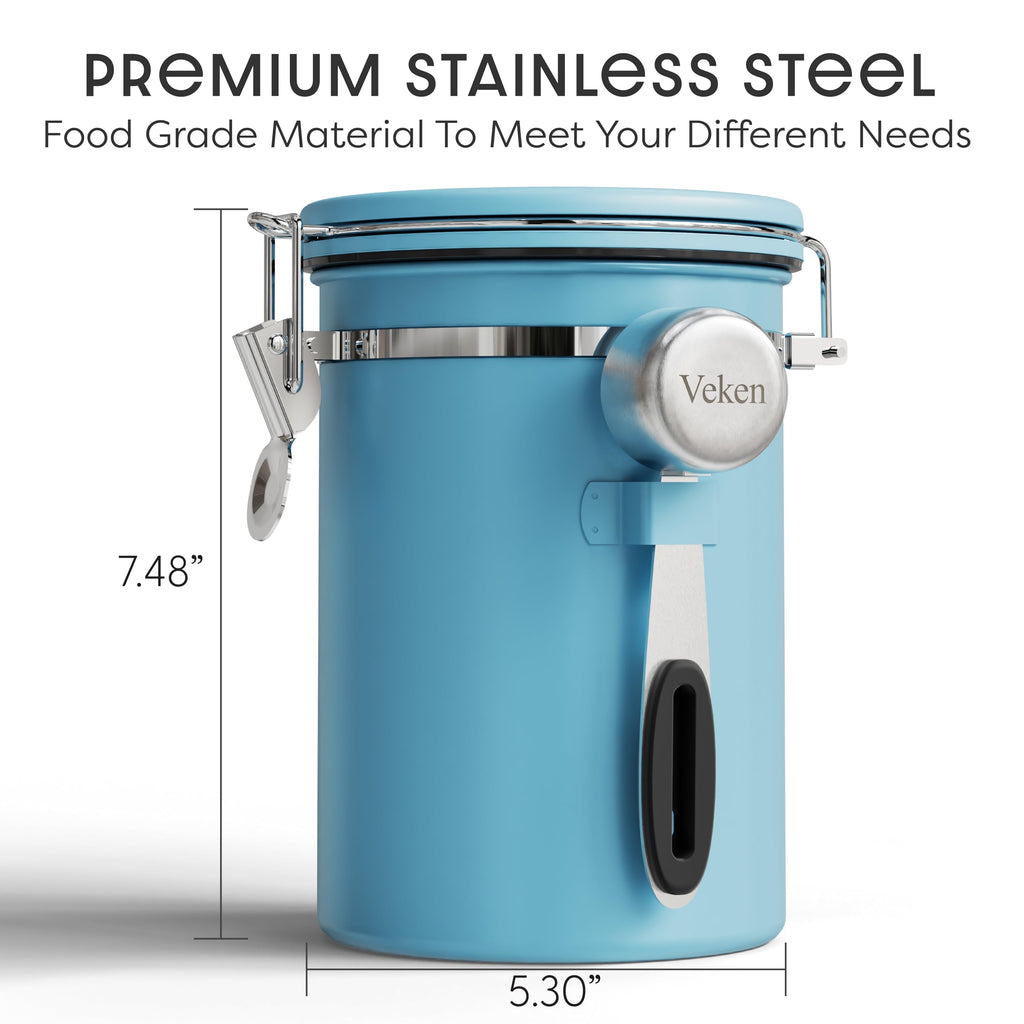 Veken Coffee Canister with Window,Airtight Stainless Steel Pantry Container,Home Kitchen Food Storage Organizers for Ground,Beans,Espresso,Rice,Tea,Sugar,Cereal, Decor,Bar Accessories,Gifts,22OZ,Black